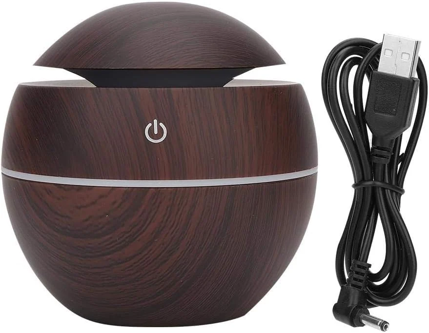 Mobigon Wood Cool Mist Ultrasonic Humidifier for Room Moisture, Aroma Diffuser for Home, 200ml Essential Oil Diffuser with 7 Colorful Night Light, Auto Shut-Off, Home, Office, car - A.Dark Brown