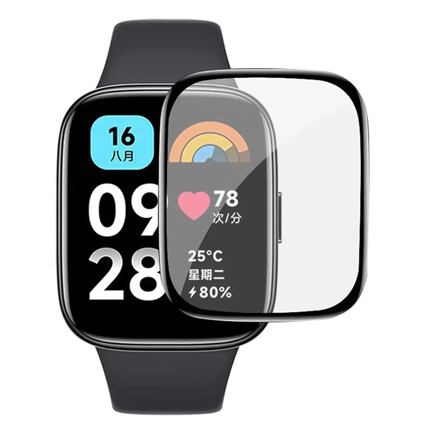 DL3 Mobilak Screen Protector For Xiaomi Redmi Watch 3 Active/Redmi Watch 3 Lite, 3D Curved Soft Edge Protective Film [Anti-Scratch] [Bubble Free] [Ultra Shatterproof] [High Sensitive] (Not Glass) - Black