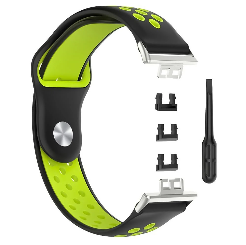 DL3 Mobilak Sport Strap Compatible with Huawei Watch Fit & Huawei Watch Fit New & Huawei Watch Fit Elegant, Breathable Silicone Double Hole Snap Buckle Band - Black & Green