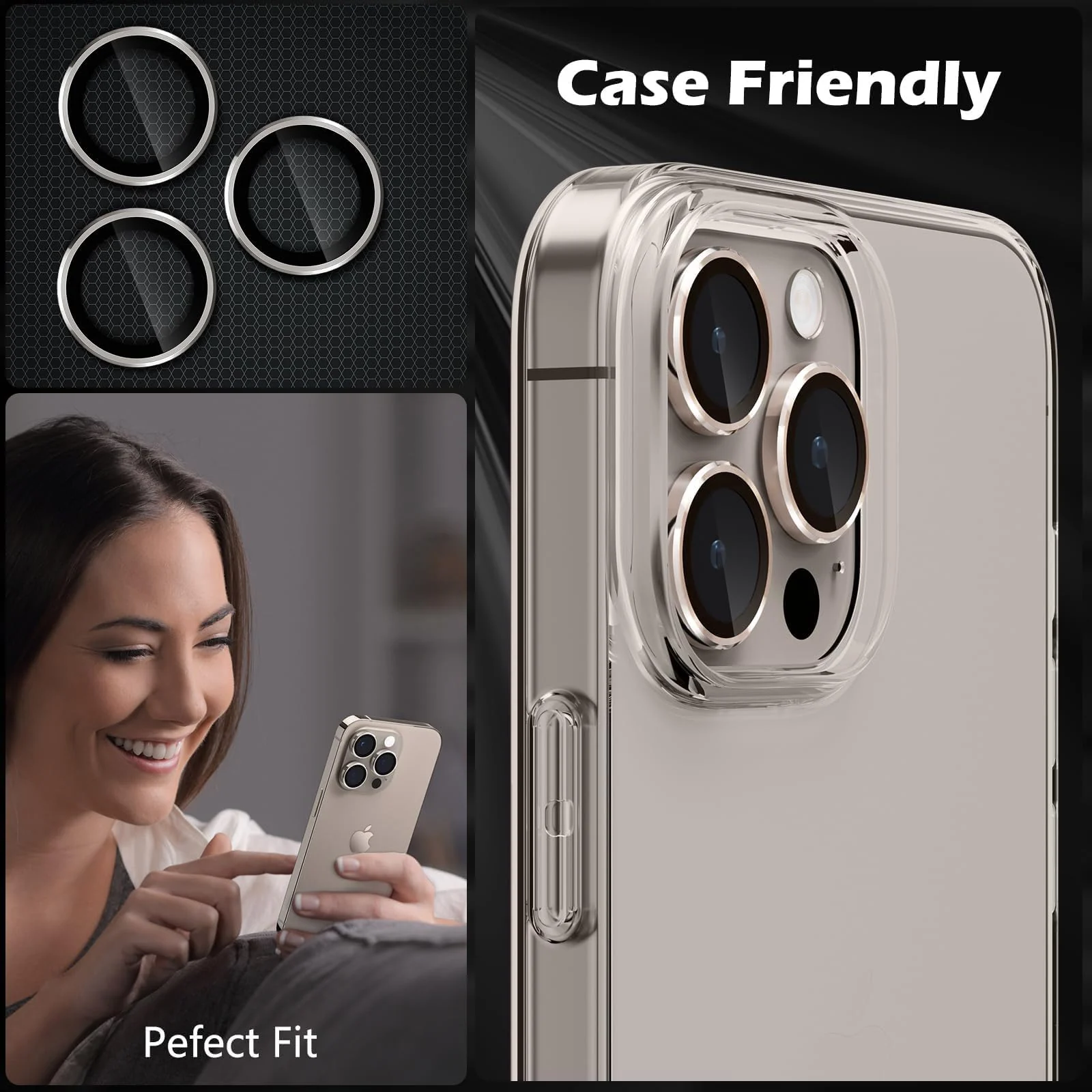 DL3 Mobilak Camera Lens Protector For iPhone 15 Pro/iPhone 15 Pro Max, [Keep Original Shooting] Tempered Glass Screen Protector Metal Individual Camera Cover, Case Friendly - Rose Gold