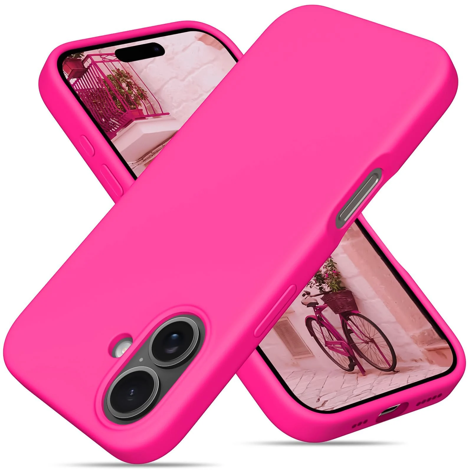 DL3 Mobilak Liquid Silicone Protective Case for iPhone 16+ Plus 6.7-Inch with Microfiber Lining and Shockproof Design - Neon Pink