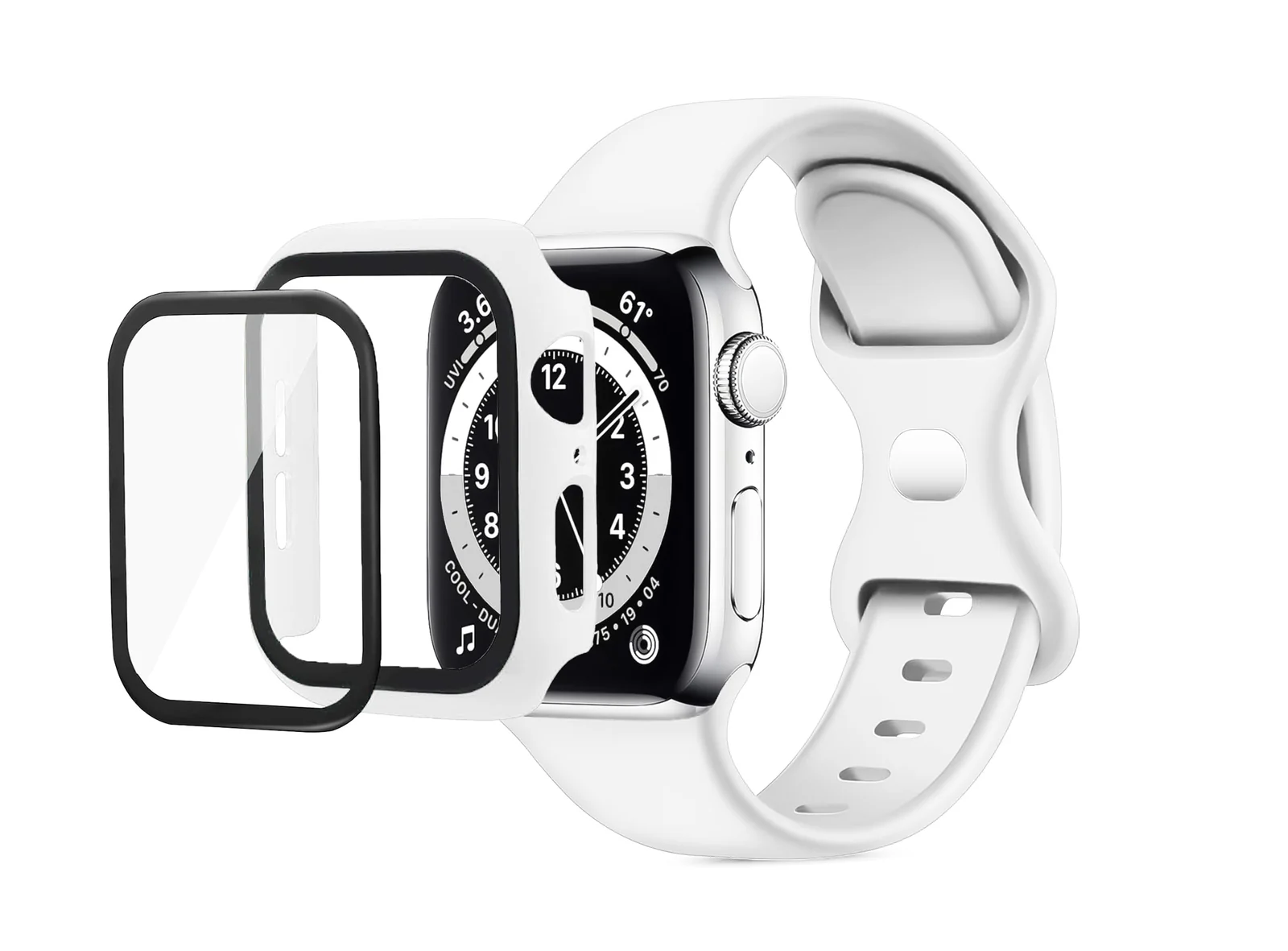 Dl3 Mobilak Band with Case Compatible with Apple Watch 44MM, Silicone Sport Wristband Replacement, Strap With Cover Built-in Glass Screen Protector for iWatch Series 6 5 4 SE SE 2 (White)