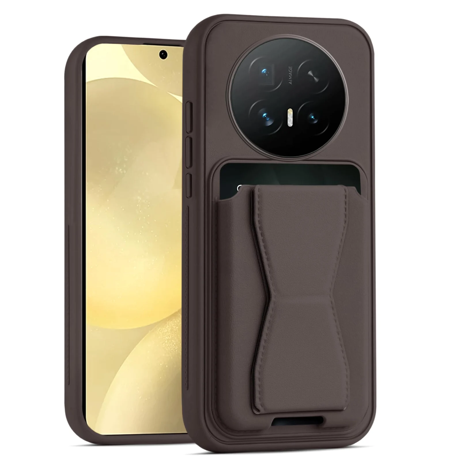 Dl3 Mobilak Leather Wallet Case Compatible with Honor Magic 8 Pro, Leather Back Cover With TPU Frame, Shockproof Protective Phone Case with Card Holder Stand - Brown