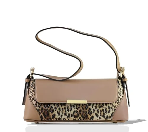 Mobigon Elegant Women’s Baguette Shoulder Bag with Magnetic Gold Clasp, Textured Faux Leather, Zippered Main Compartment & Inner Pocket for Formal & Daily Use - Tiger 4