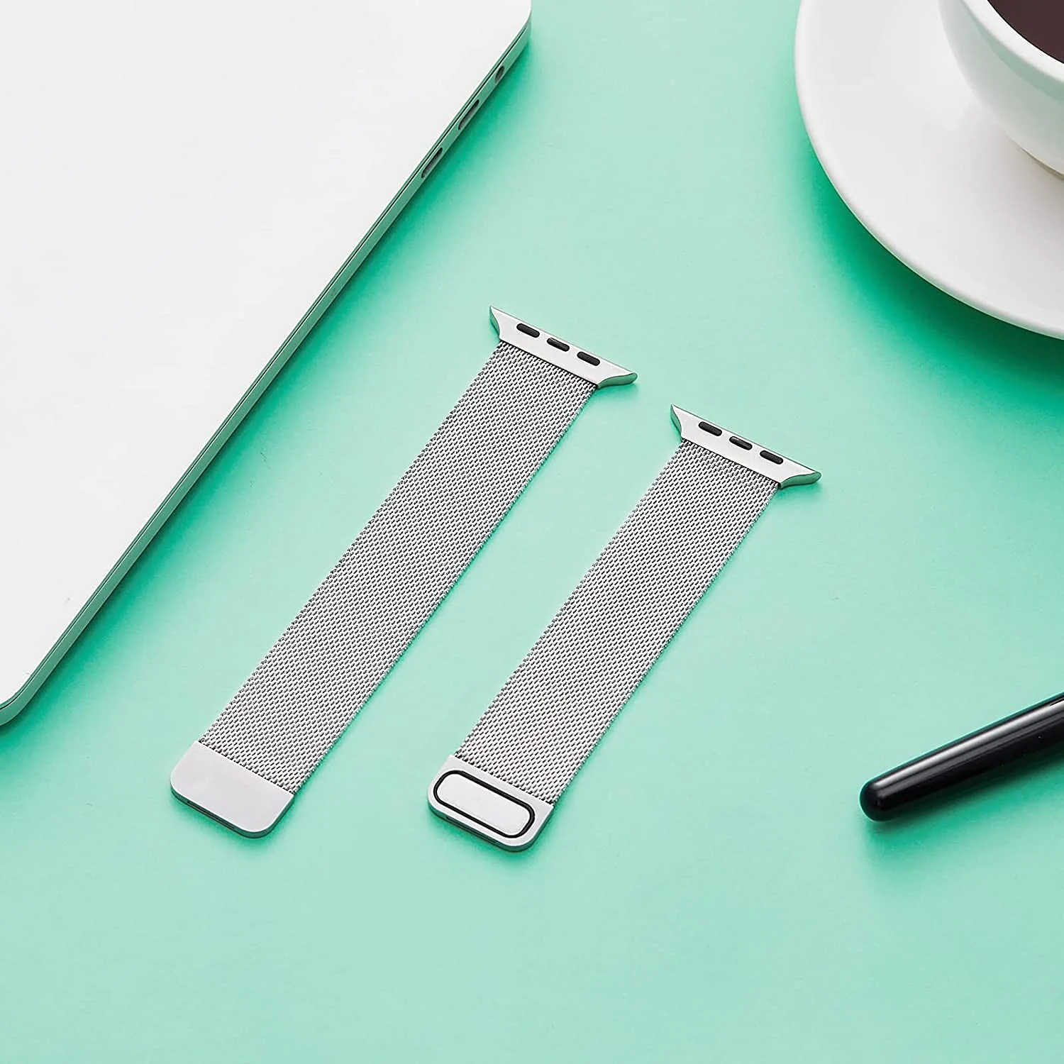 DL3 Mobilak Stainless Steel Magnetic Strap For Apple Watch Band 49mm 45mm 44mm 42mm 41mm 40mm 38mm, Milanese Loop Metal Wristband for iWatch Series 9 8 7 SE 6 5 4 (42mm/44mm/45mm/49mm) - Silver