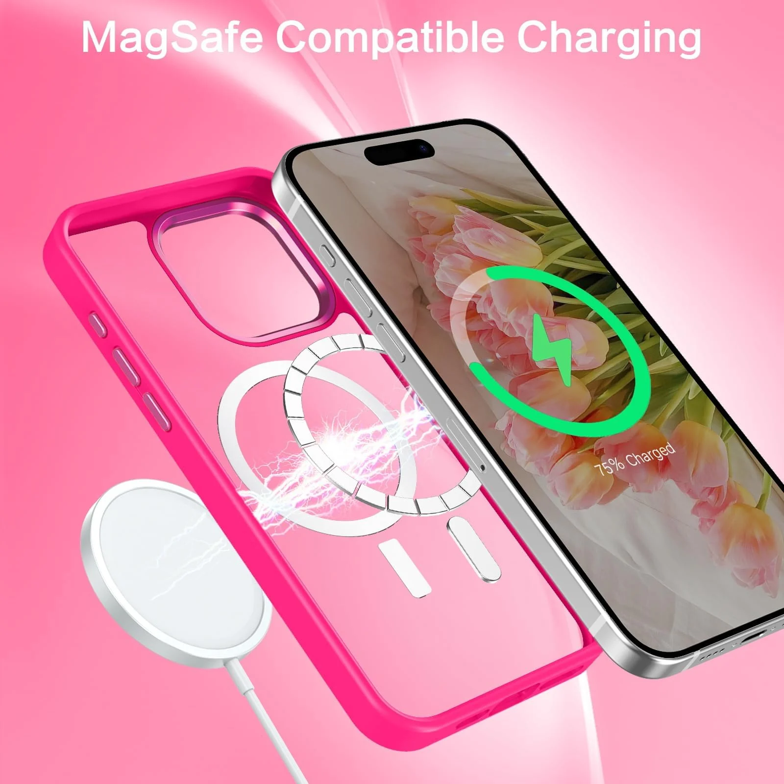 DL3 Mobilak Case for iPhone 15 Pro 6.1-Inch Magnetic Translucent Matte Phone Cases [Compatible with MagSafe] Thin Slim Fit Shockproof Hard Protective Cover for Women Men Girls - Hot Pink