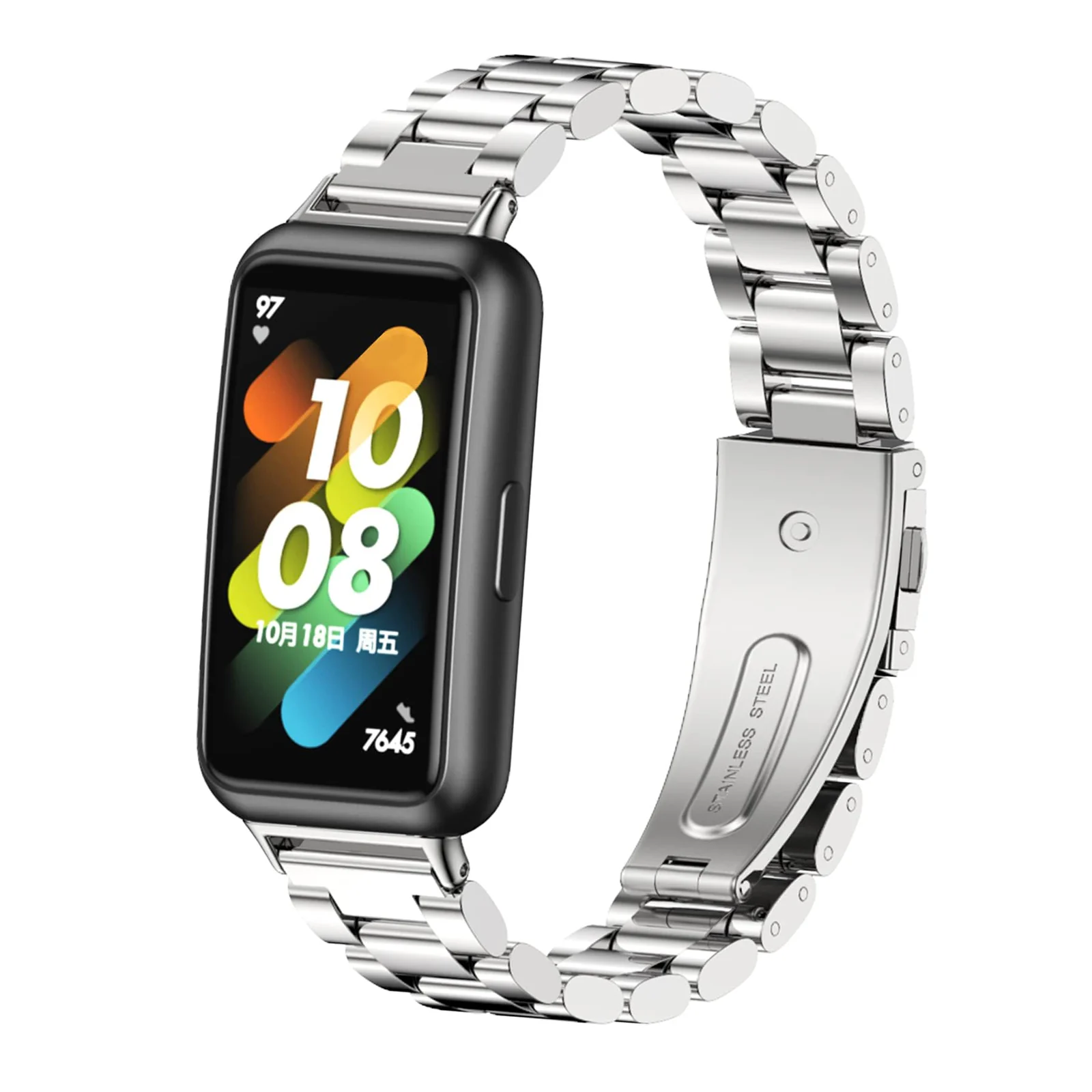 DL3 Mobilak Strap for Huawei Band 7/ Honor Band 7 Stainless Steel Replacement Metal Straps Bracelet Compatible with Huawei Watch Band 7 Standard and Huawei Band 7 NFC Edition Bracelets - Silver