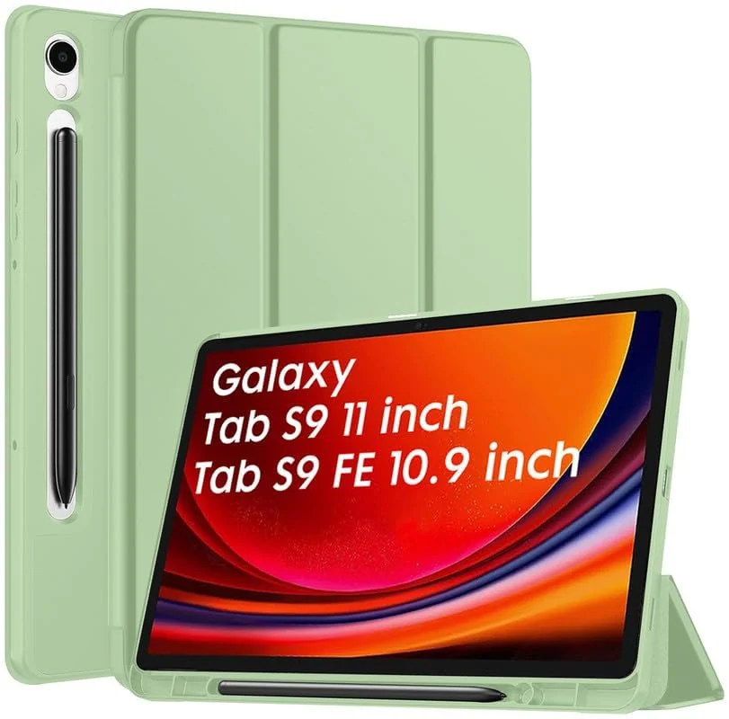 DL3 Mobilak Case for Samsung Galaxy Tab S9 11 Inch with S Pen Holder, Soft TPU Tri-Fold Stand Protective Tablet Cover, Support S Pen Charging, Auto Wake/Sleep - Mint Green