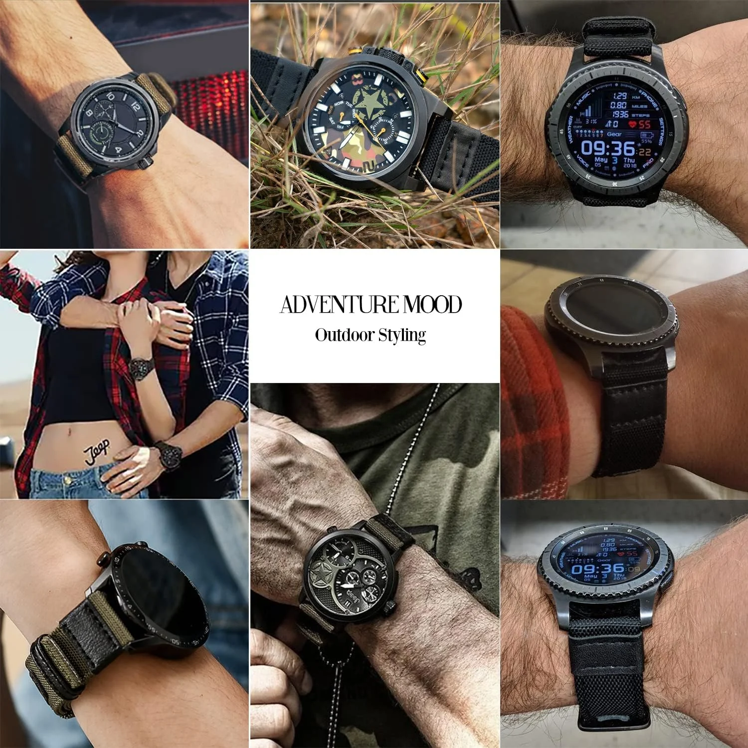 DL3 Mobilak Nylon Sports Bands With Leather 20MM Strap for Samsung Gear Sport, Watch 6, 4, 5, 5 Pro, S2 Classic, Active 2 40mm 44mm, Amazfit GTS 3, 4, 4 Mini, Bip 3 Pro, GTS2, Bp U - Black