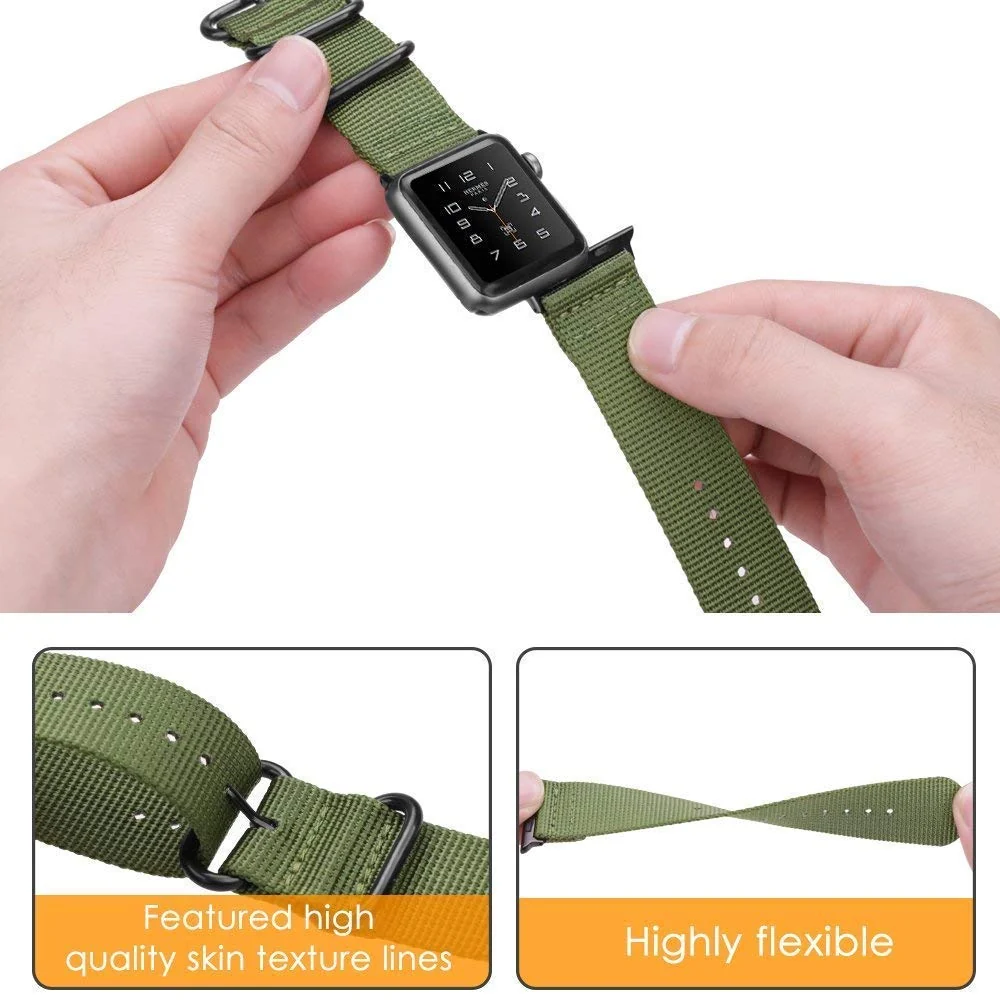 DL3 Mobilak Nylon Solo Loop Stretchy Straps For Apple Watch Band 49mm 45mm 44mm 42mm 41mm 40mm 38mm, Elastic Wristbands for iwatch Series 8 Ultra 7 6 5 4 3 2 1 Se (B. ArmyGreen, 38MM/40MM/41MM) - Black