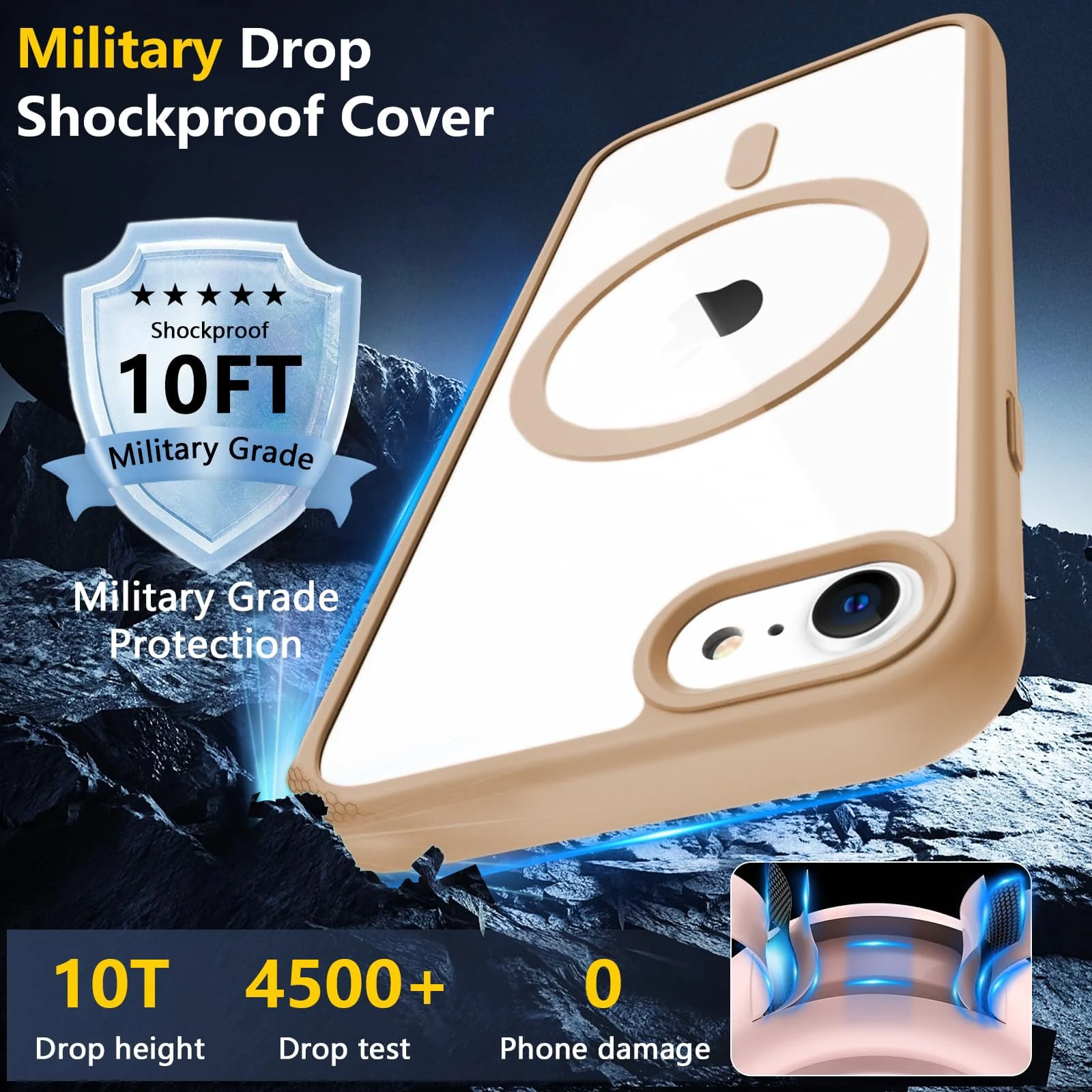 DL3 Mobilak Magnetic Case for iPhone 7 Plus/iPhone 8 Plus,[Wireless Charging] [Compatible with MagSafe] No Yellowing and Military Drop Protection, Transparent Phone Case Cover - Desert