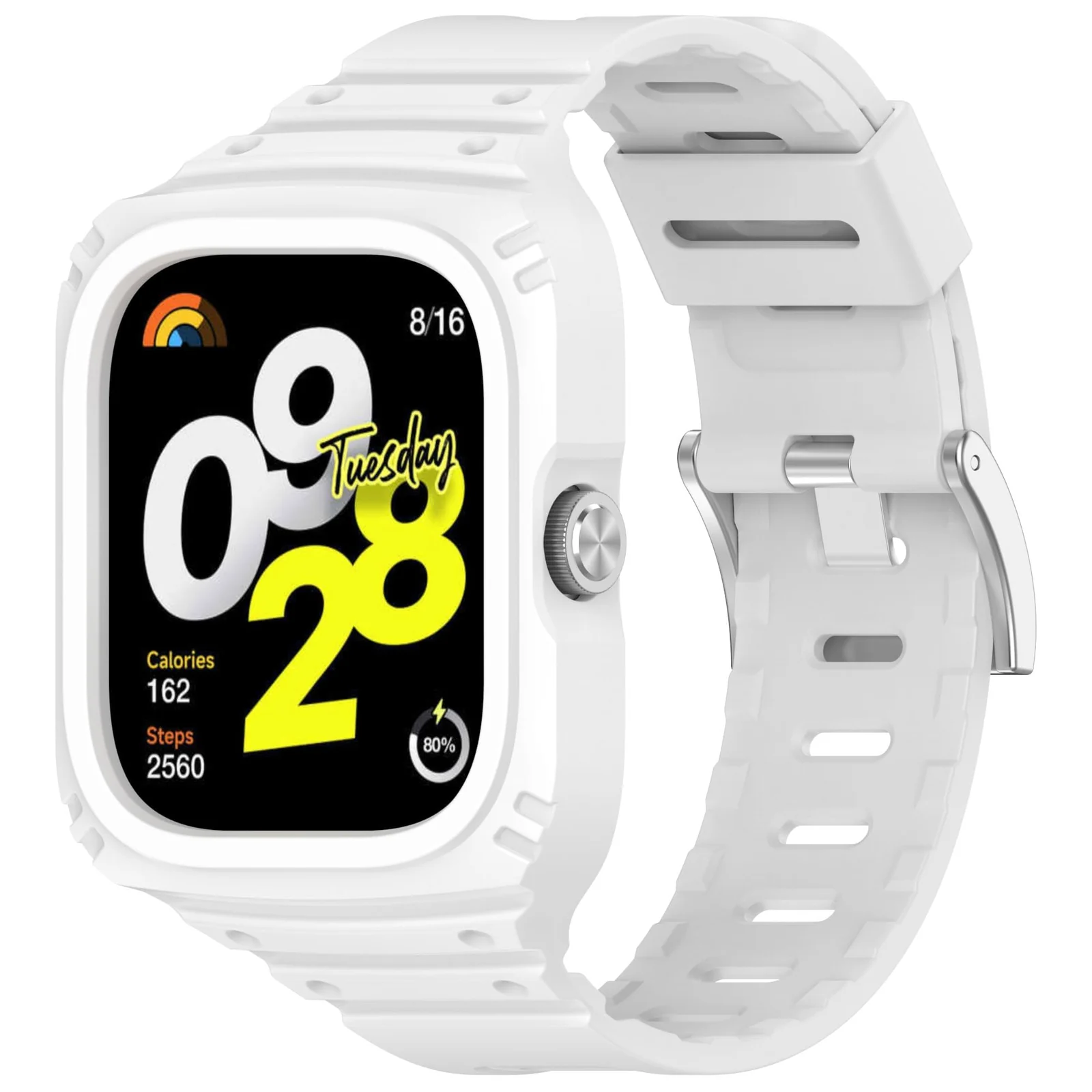 DL3 Mobilak Strap With Cover Compatible with Xiaomi Redmi Watch 4, Silicone Sport Band Replacement Watchband with Bumper Case for Redmi Watch 4, Adjustable Wristband - White