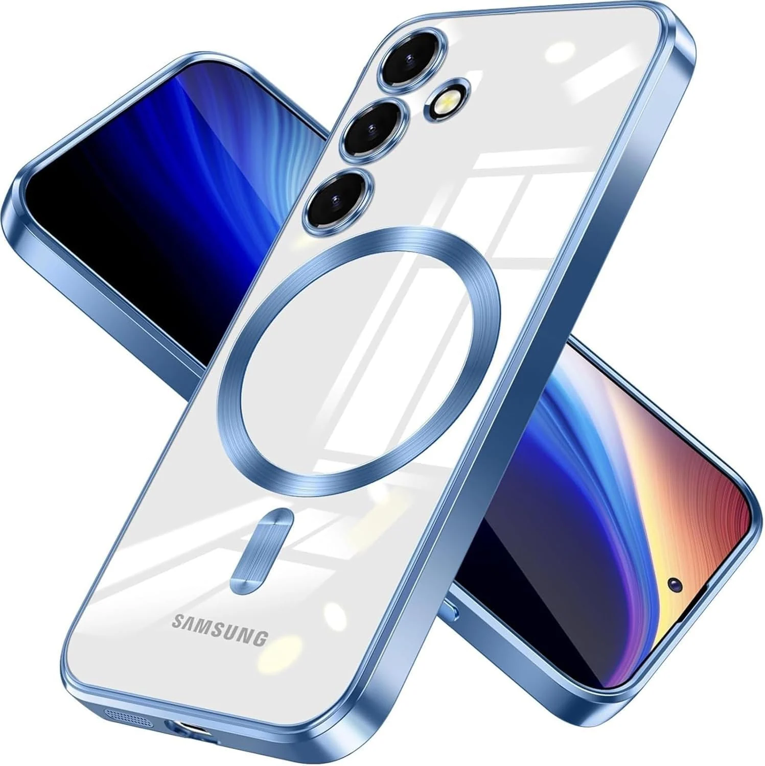 DL3 Mobilak For Samsung Galaxy S24 Fe Magnetic Clear Case, Compatible with MagSafe, Built-in Camera Lens Protector, Luxury Plating Soft TPU Shockproof Slim Cover 6.7 inch - Sierra Blue
