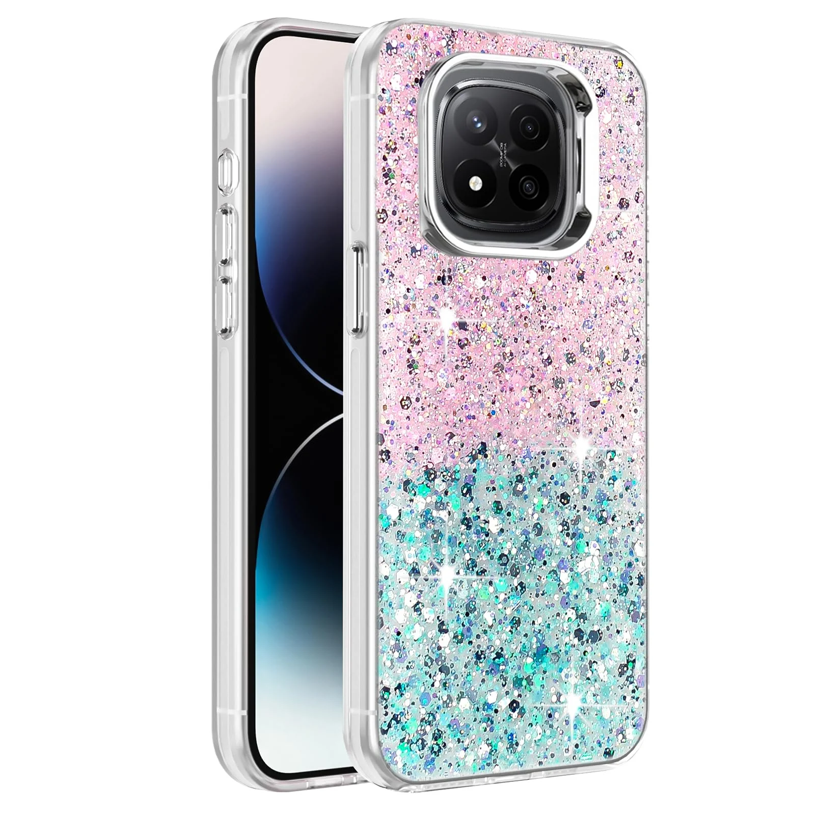 DL3 Mobilak Glitter Rhinestone Protective Case for Redmi Note 14 Pro 5G / POCO X7 5G with Shockproof Design - Pink Green