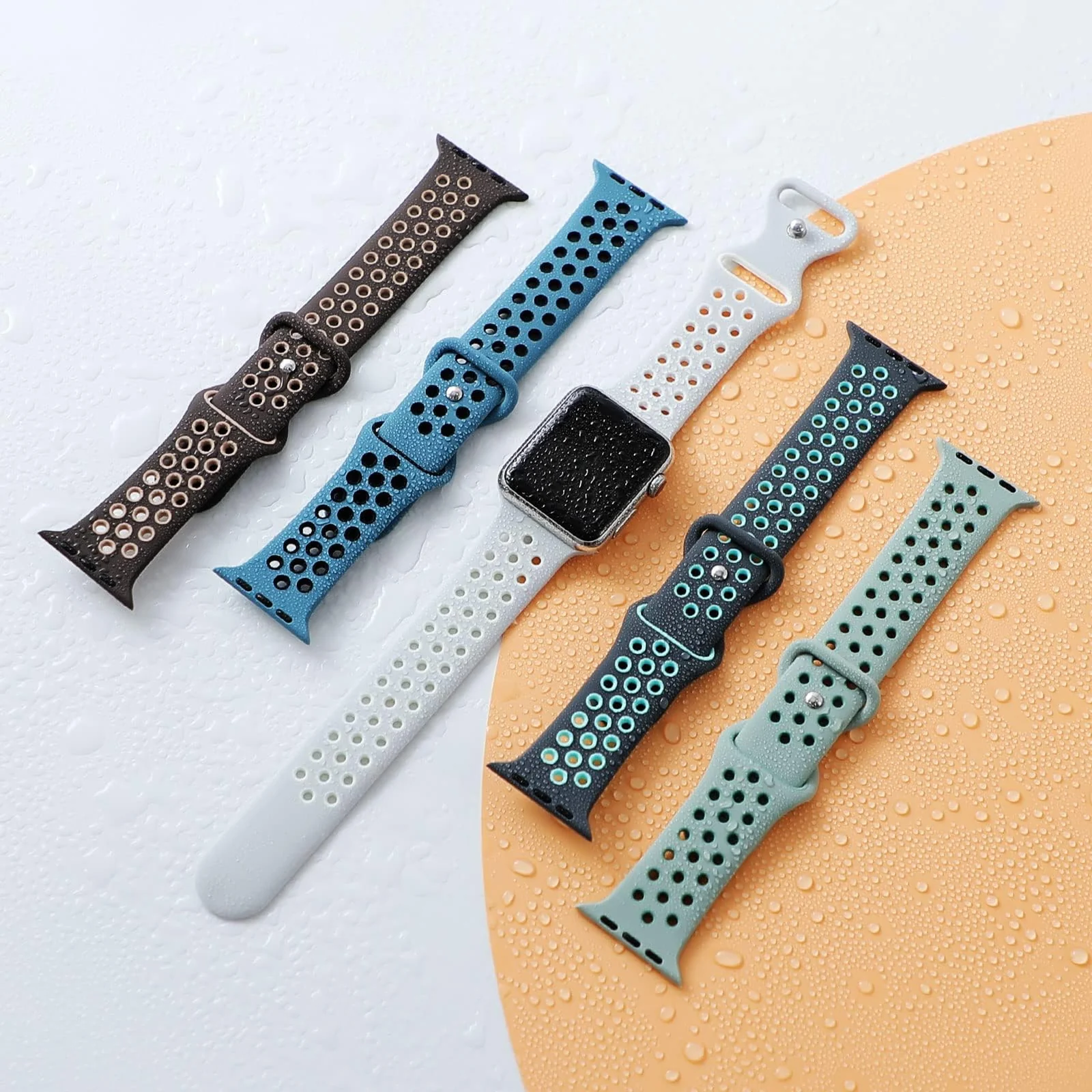 DL3 Mobilak Sport Strap For Apple Watch 49mm 45mm 44mm 42mm 41mm 40mm 38mm, Breathable Silicone Double Hole Band, for iWatch Ultra 2 Series 9 8 7 6 5 4 3 SE (&, 42mm/44mm/45mm/49mm) - Teal Blue & Black