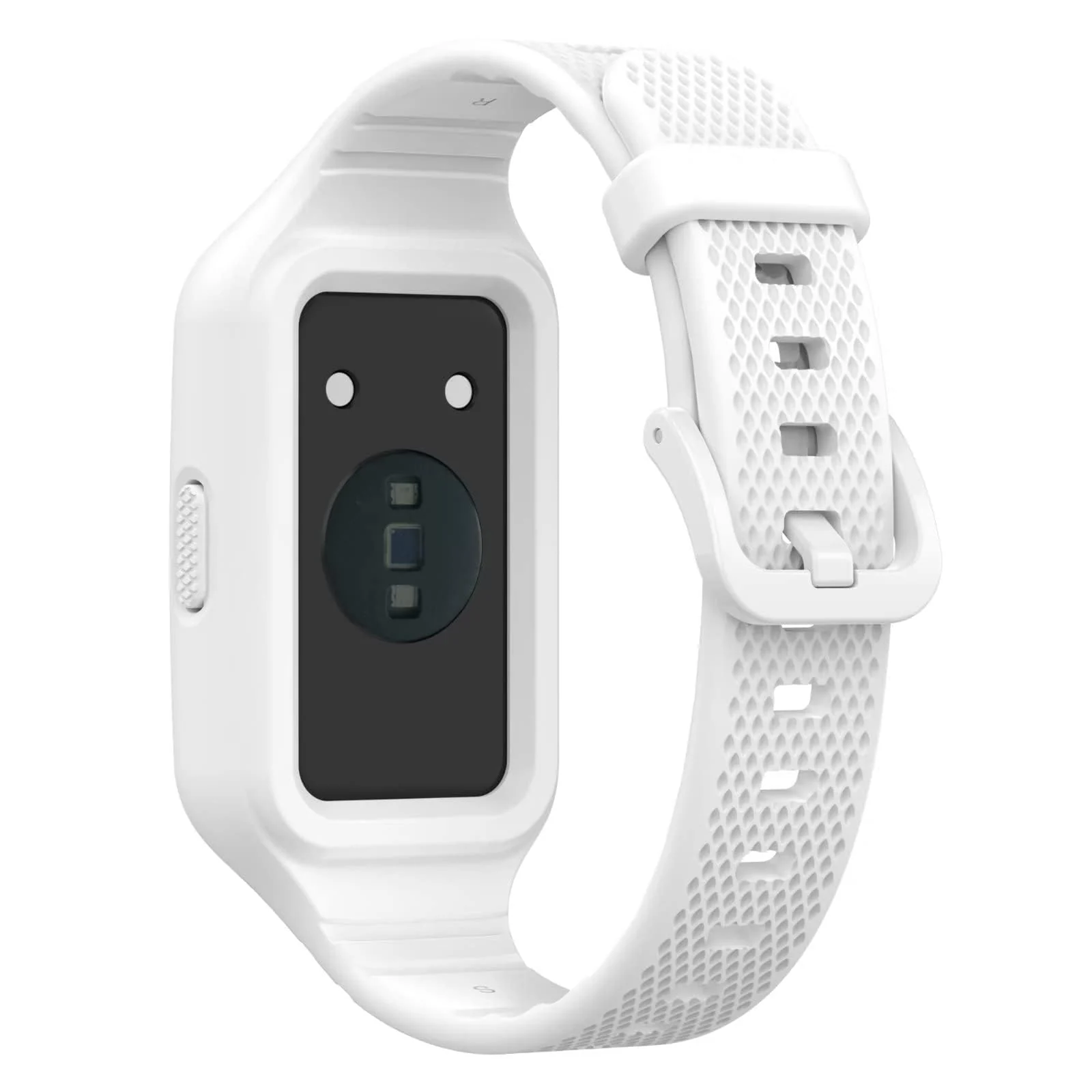 DL3 MOBILAK Strap Compatible with Huawei Band 10/9/8/7/6/6 Pro, Adjustable Replacement Strap - Silicone Replacement Wrist Strap With Built-in Case Cover For Honor Band 6/7 - White