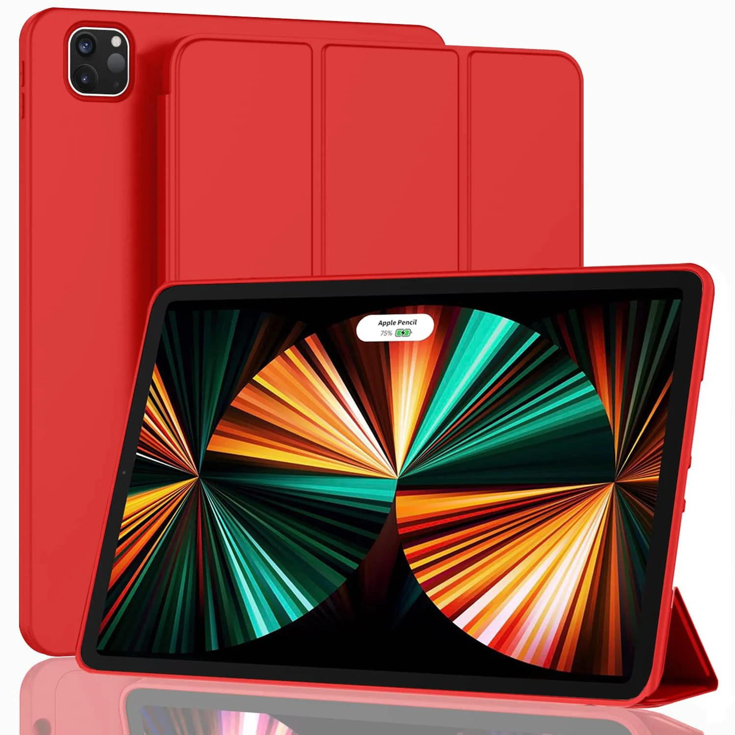 DL3 Mobilak Smart Case Compatible with iPad Pro 12.9 Inch Case 2022/2021/2020 (6th/5th/4th Gen) Case Flip Cover Leather Case Soft TPU Back And Trifold Stand With Auto SleeP - Red