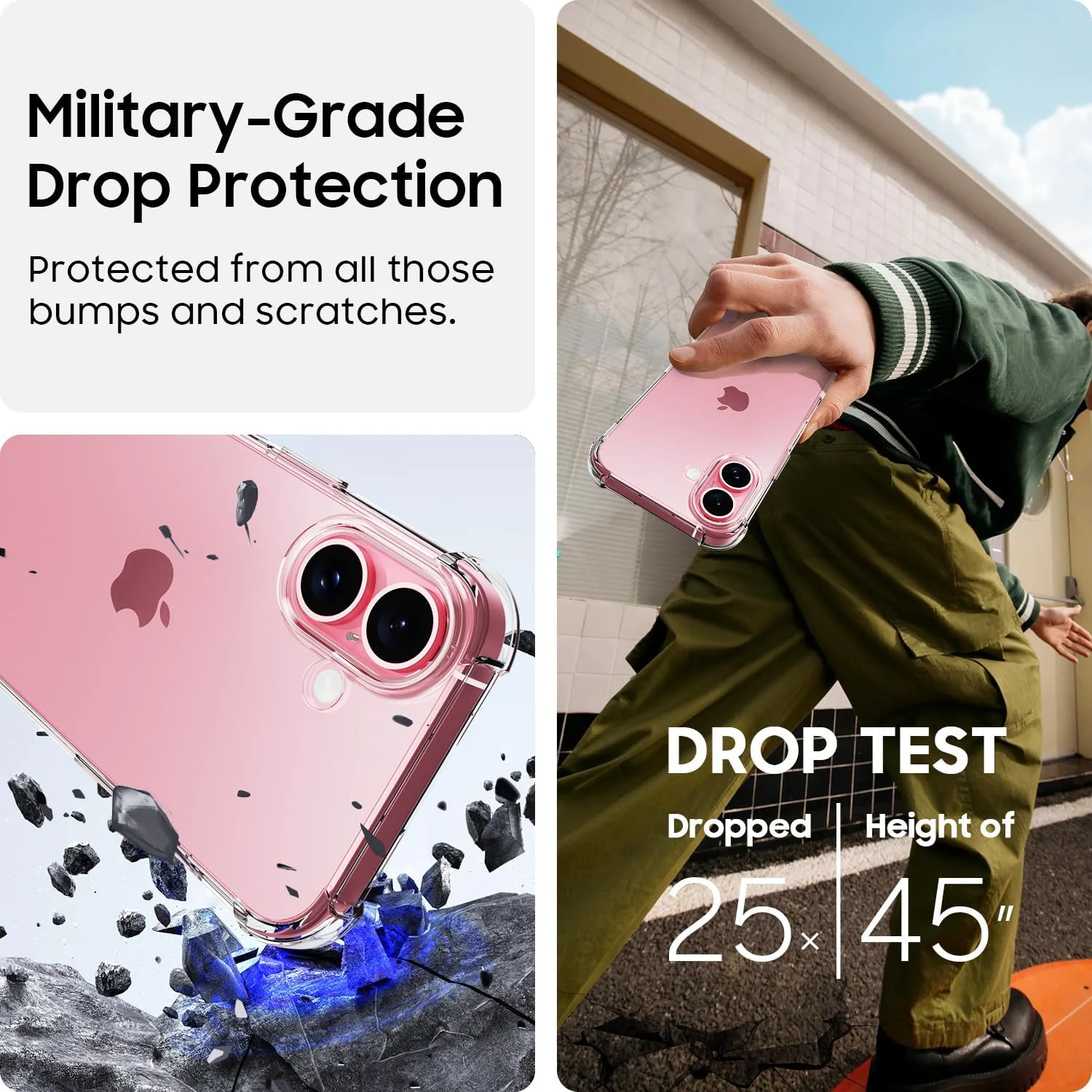 DL3 Mobilak Clear TPU Case for iPhone 16, Camera protection, Shock-absorbing protection, Non-slip grip - Clear