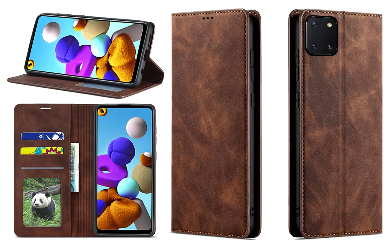 DL3 Mobilak Leather Wallet Case for Samsung Galaxy Note 10 lite / A81, Shock-absorbing protection, Built-in kickstand, Card slot - Brown