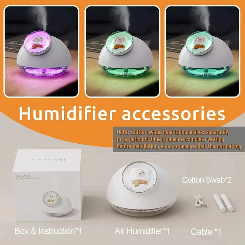 Mobigon Wood Cool Mist Ultrasonic Humidifier for Room Moisture, Aroma Diffuser for Home, 160ml Essential Oil Diffuser with 7 Colorful Night Light, Auto Shut-Off, Home, Office, car - White