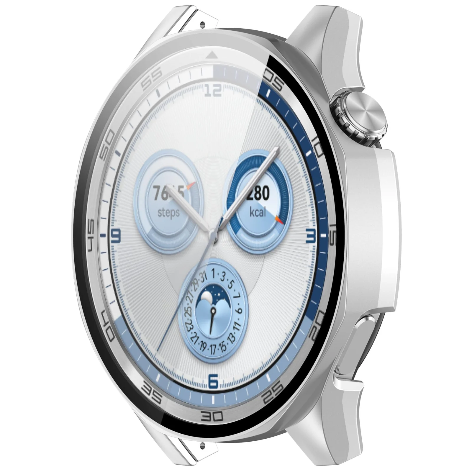 DL3 Mobilak Case with Screen Protector for Huawei Watch GT4 46 mm, Bumper Full Coverage Hard PC Overall Protective Cover, Built-in Tempered Glass Film High Sensitivity For Huawei GT 4 46mm - Silver