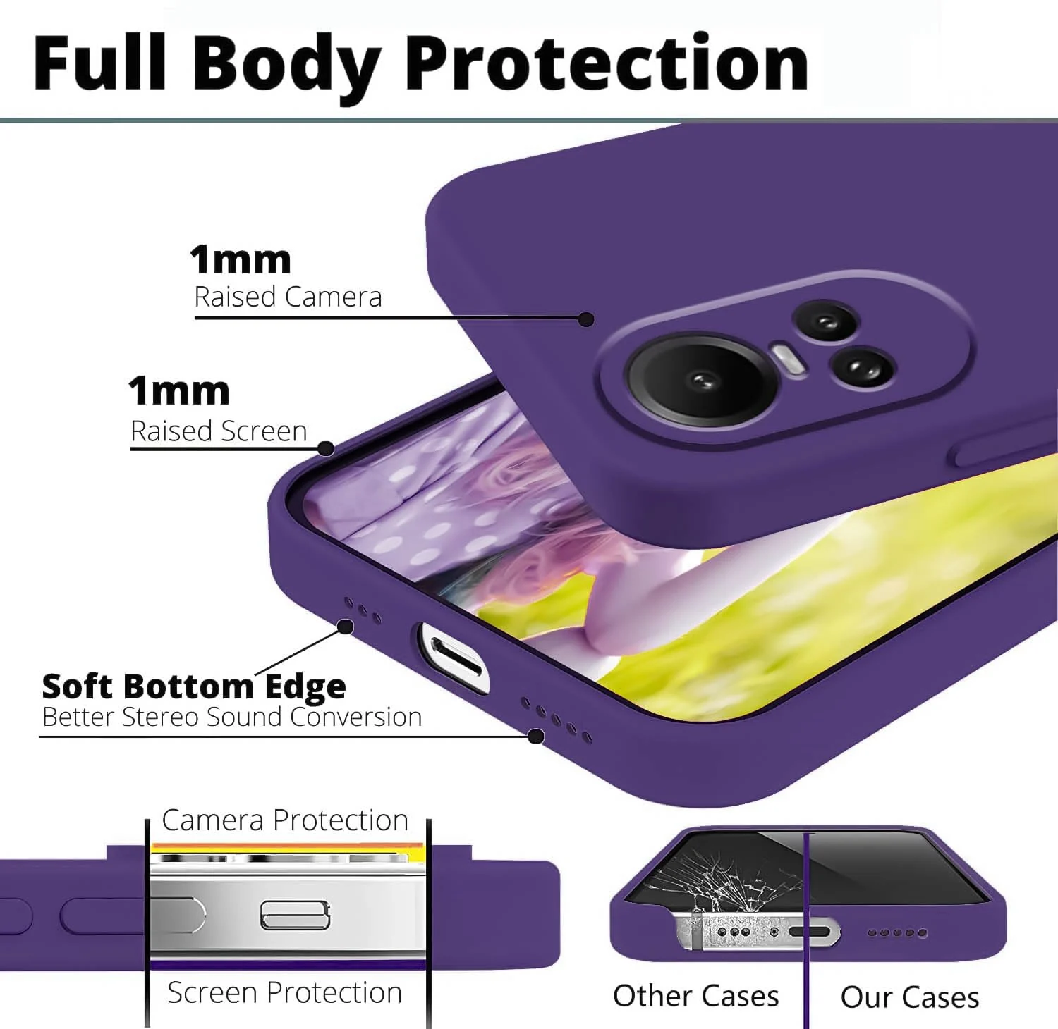 DL3 Mobilak Liquid Silicone Protective Case for OPPO Reno 10 5G / OPPO Reno 10 Pro 5G with Microfiber Lining and Shockproof Design - Purple