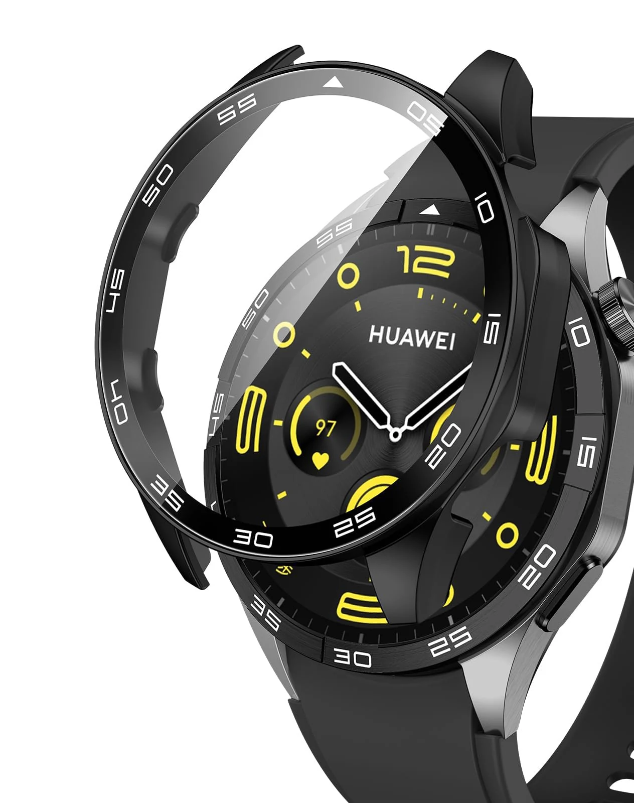 DL3 Mobilak Protective Case for Huawei Watch GT 4 46mm, Hard PC Bumper Cover with Built-in Tempered Glass Screen Protector Shell Cover Full Coverage Scratchproof with Scale - Black