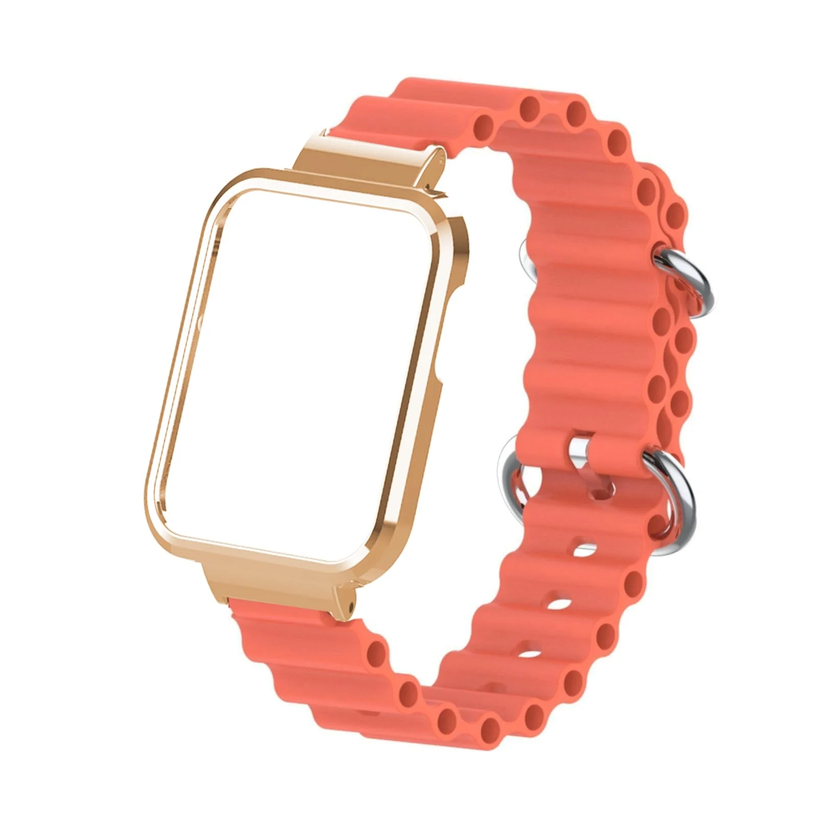 DL3 Mobilak Ocean Strap Compatible with Xiaomi Mi Watch Lite/Redmi Watch, Adjustable Silicone Strap with Metal Buckle, Band With Frame Metal Women Men Replacement Strap - Mango Orange