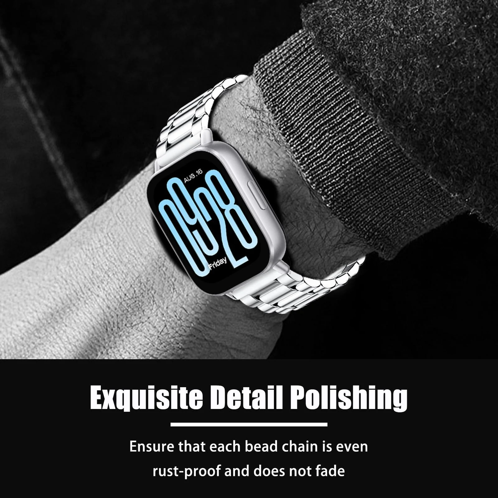 DL3 Mobilak Metal Bracelet Compatible with Xiaomi Redmi Watch 5 Active/Redmi Watch 5 Lite, 22mm Stainless Steel Replacement Band with Folding Clasp, Adjustable Replacement Bracelet Wristband - Silver