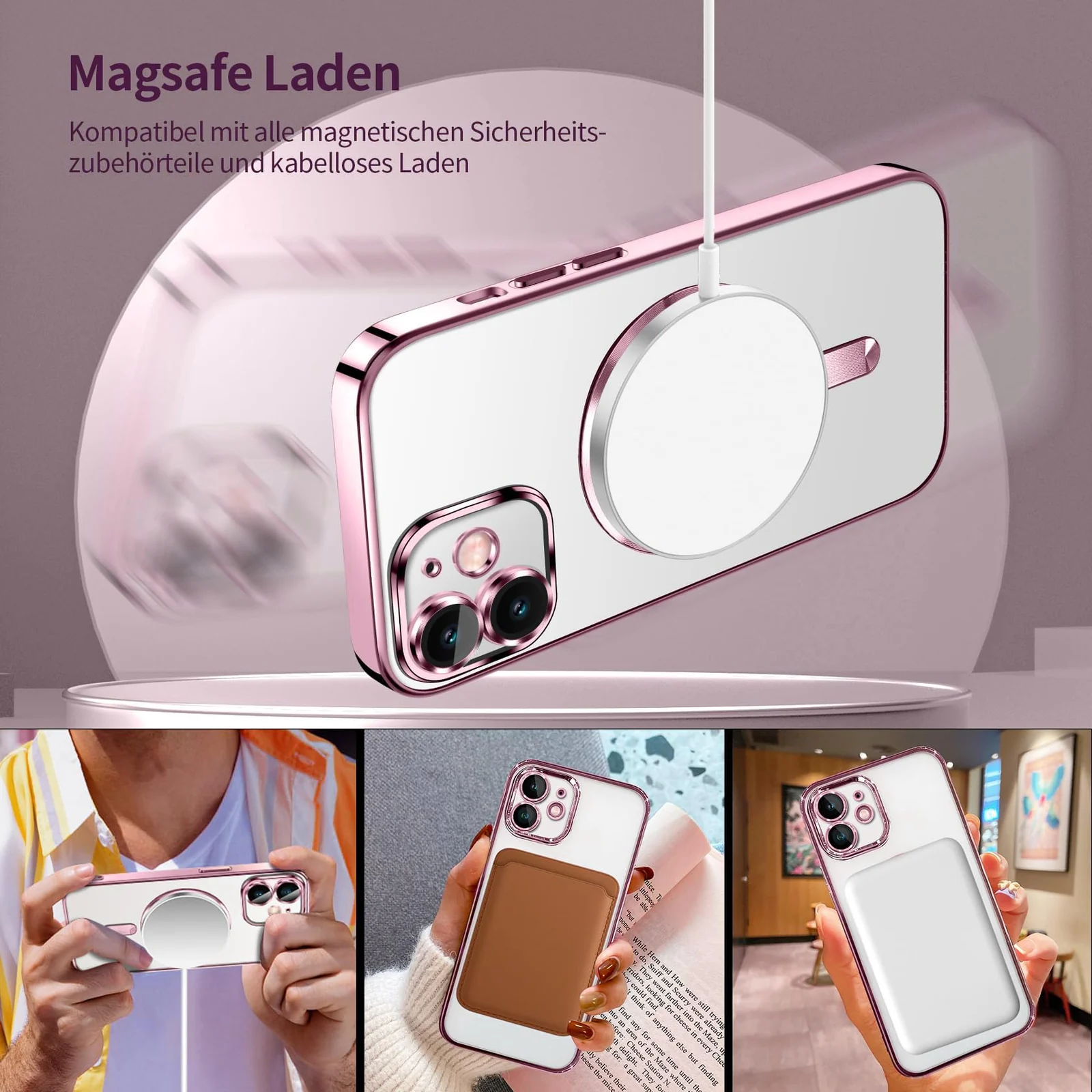 DL3 Mobilak Case for iPhone 11 (6.1 Inch) Compatible with MagSafe, with Camera Lens Protector, Magnetic Clear Case Slim Plated Protective Case - Pink