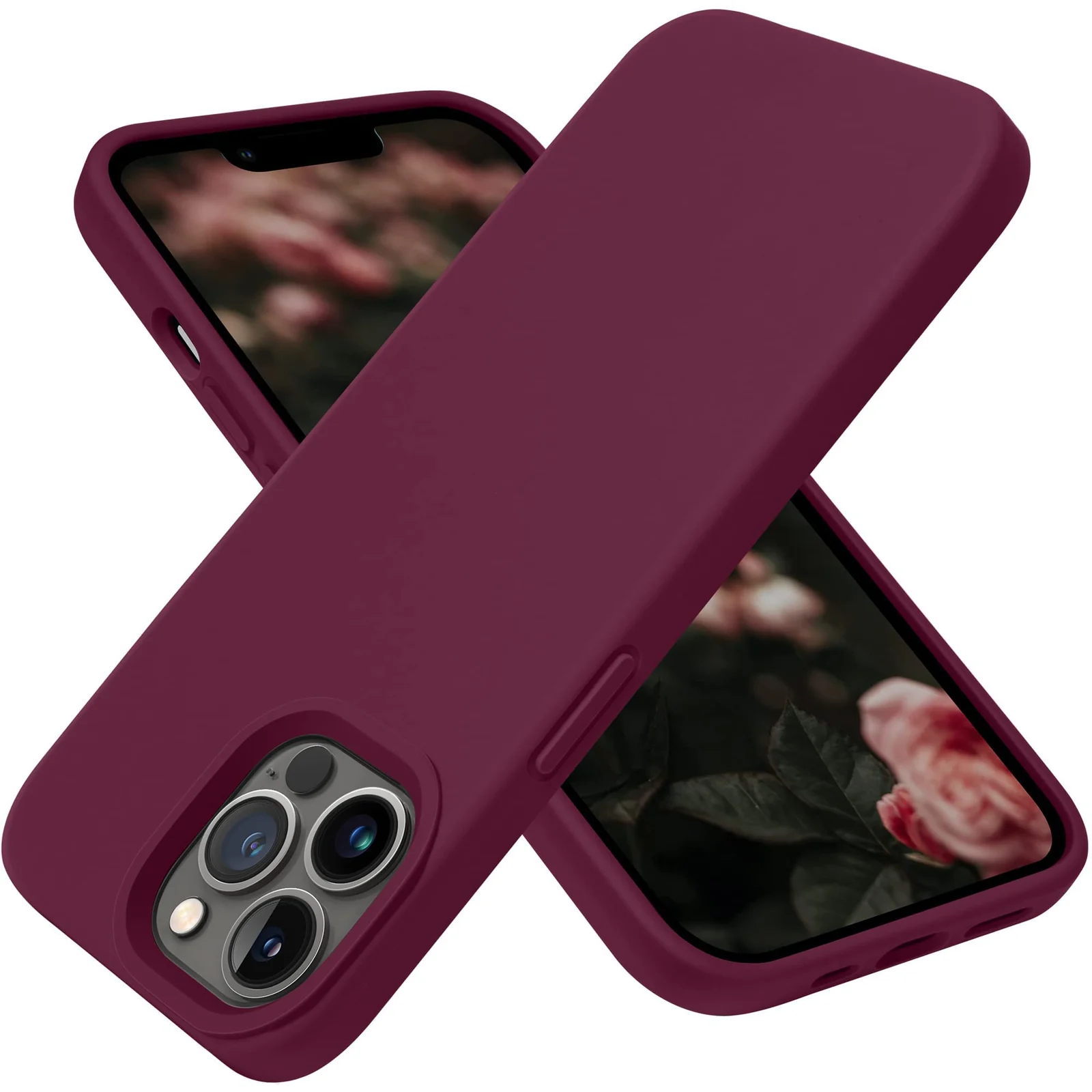DL3 Mobilak Liquid Silicone Protective Case with Soft Microfiber Lining for iPhone 12 / 12 Pro (6.1 Inch) - Wine Red