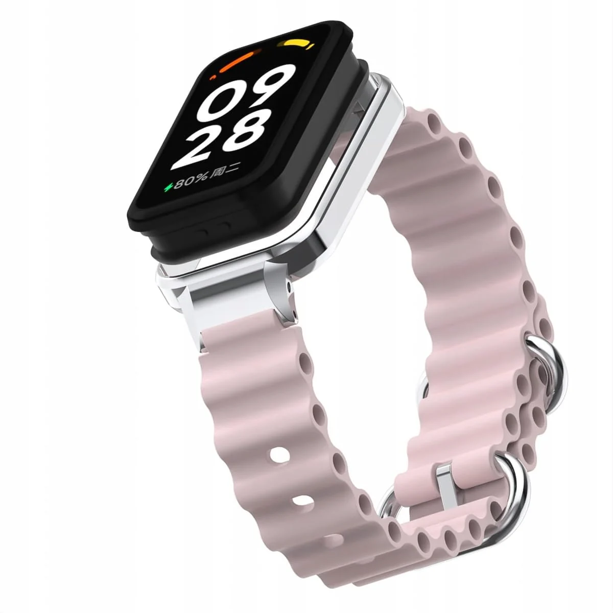DL3 Mobilak Ocean Strap Compatible with Xiaomi Redmi Band 2/Smart Band 8 Active, Adjustable Silicone Band with Metal Buckle and Frame for Women and Men - Pink