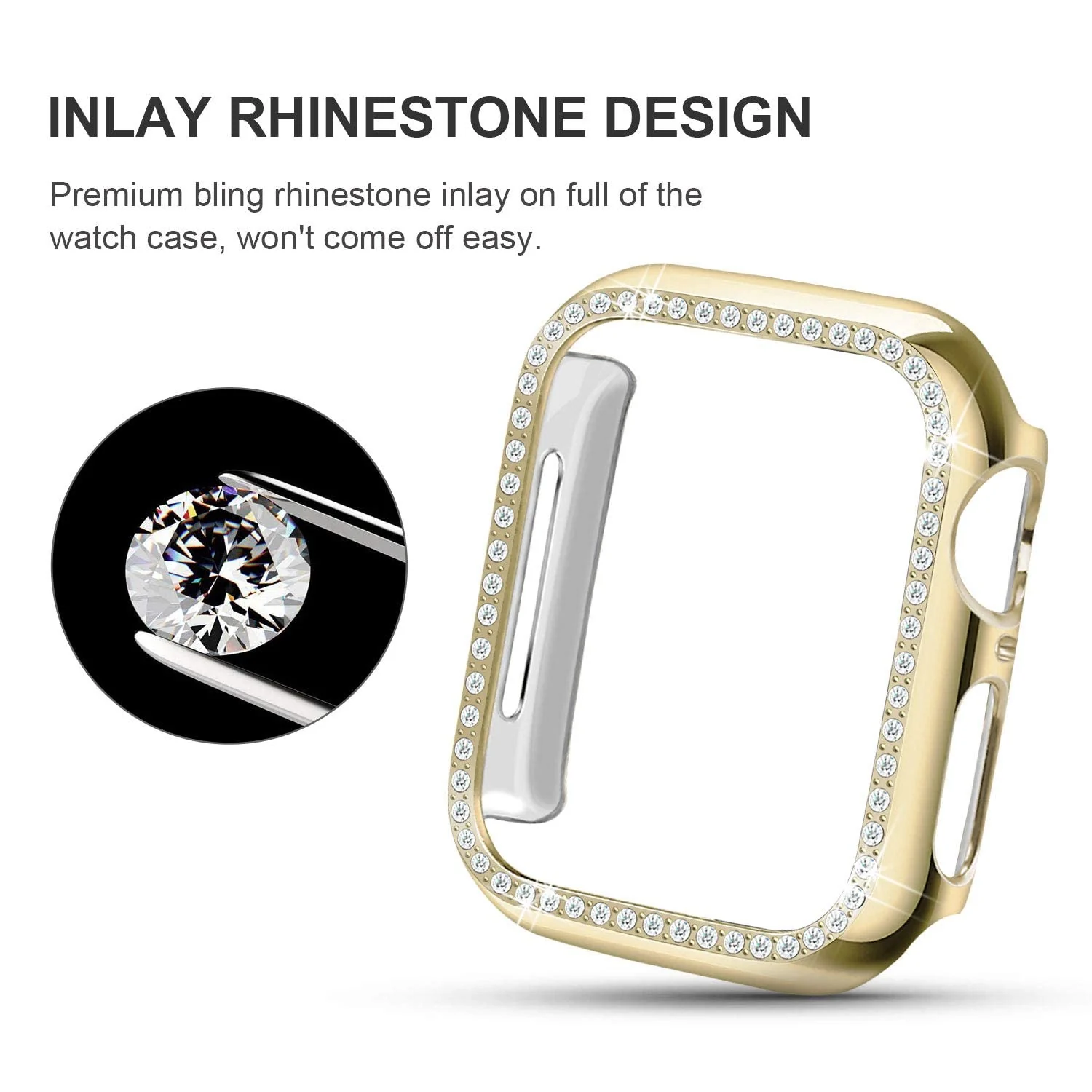 DL3 Mobilak Bumper Diamond Case Compatible with Apple Watch Series 8 Series 7 41mm, Bling Crystal Diamonds PC Plastic Protector Case Cover Frame For Apple Watch Series 8/7 41 mm - Gold