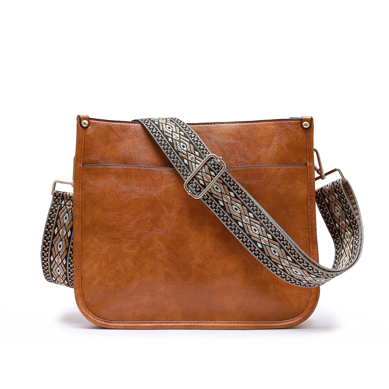 DL3 Mobilak Adjustable Wide Crossbody Bag Strap for Women, Replacement Shoulder Strap for Handbags, Totes & Purses with Elegant Embroidered Pattern and Metal Hooks - Black/Brown