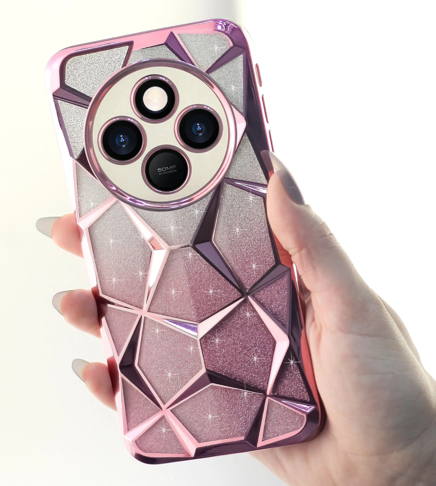DL3 Mobilak Compatible with Xiaomi Redmi 14C/Redmi A4/Poco C75 Case Plating Bling Gradient Glitter Clear Cover Soft TPU Silicone Cute Camera Protection Shockproof Back for Women Girls Case - Pink
