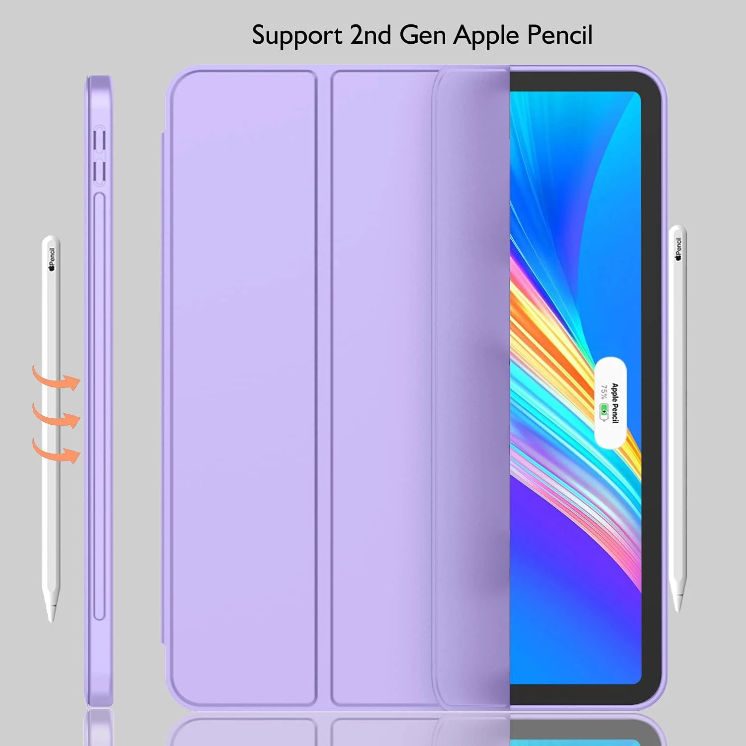 DL3 Mobilak New iPad Pro 12.9 Inch Case 2022/2021/2020(6th/5th/4th Gen) with Pencil Holder, Smart iPad Case [Support Touch ID and Auto Wake/Sleep] with Auto 2nd Gen Pencil Charging - Light Purple