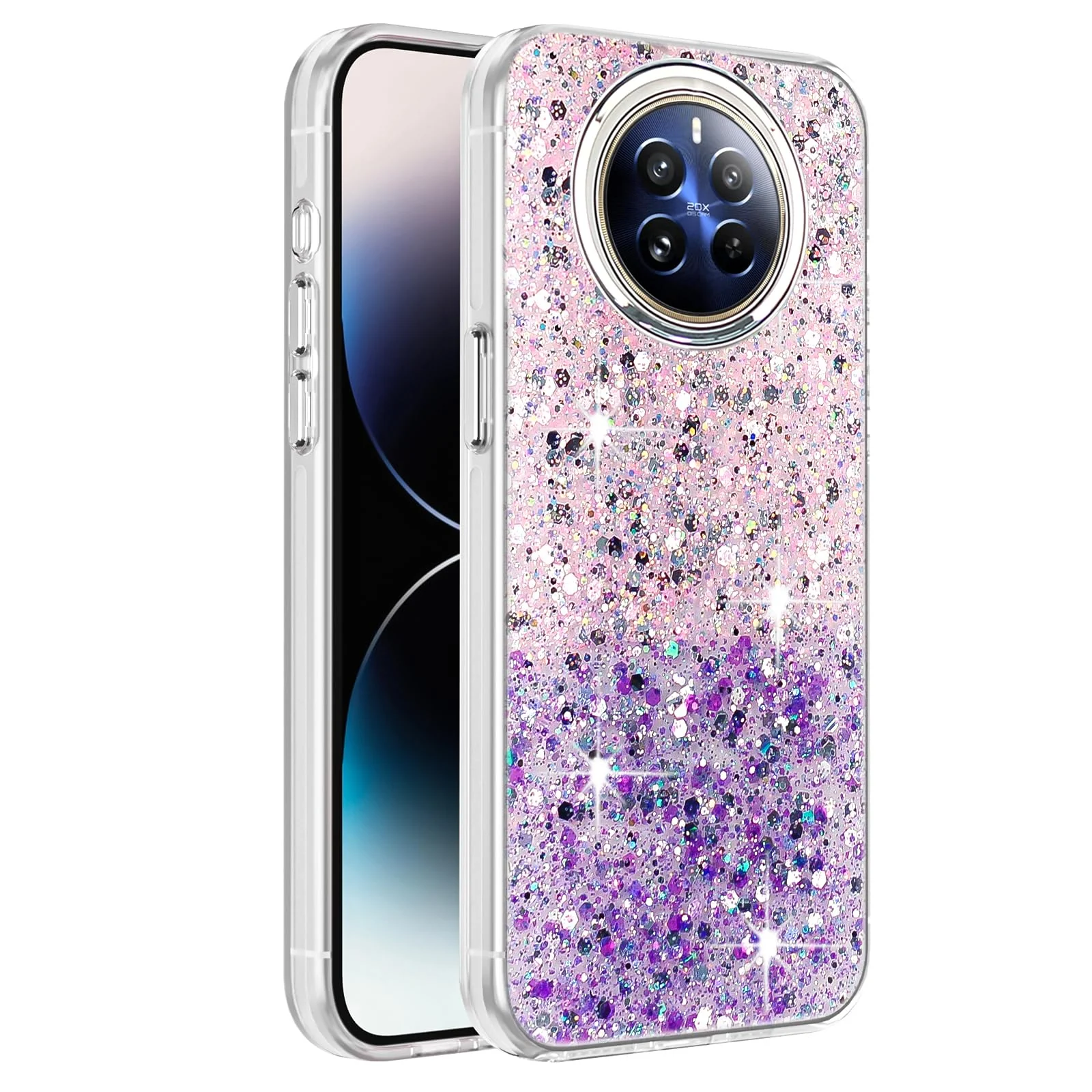 DL3 Mobilak Glitter Protective Case for realme 12 Pro 5G / realme 12 Pro + Plus 5G, Supports wireless charging, Camera protection, Shock-absorbing protection - Pink Purple