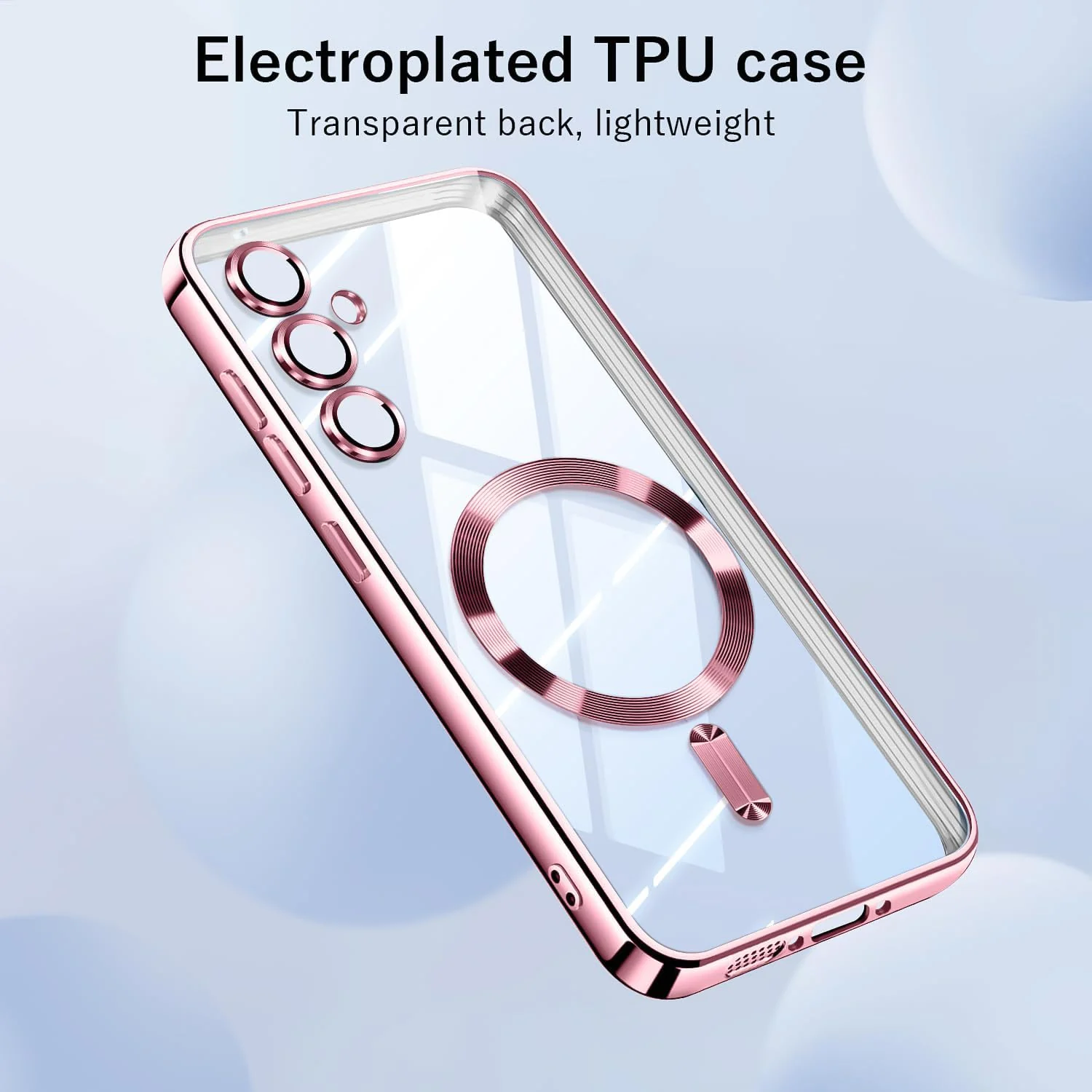 DL3 Mobilak For Samsung Galaxy A24 Magnetic Case, Compatible with MagSafe, Built-in Camera Lens Protector, Luxury Plating Soft TPU Clear Shockproof Slim Thin Cover - Pink