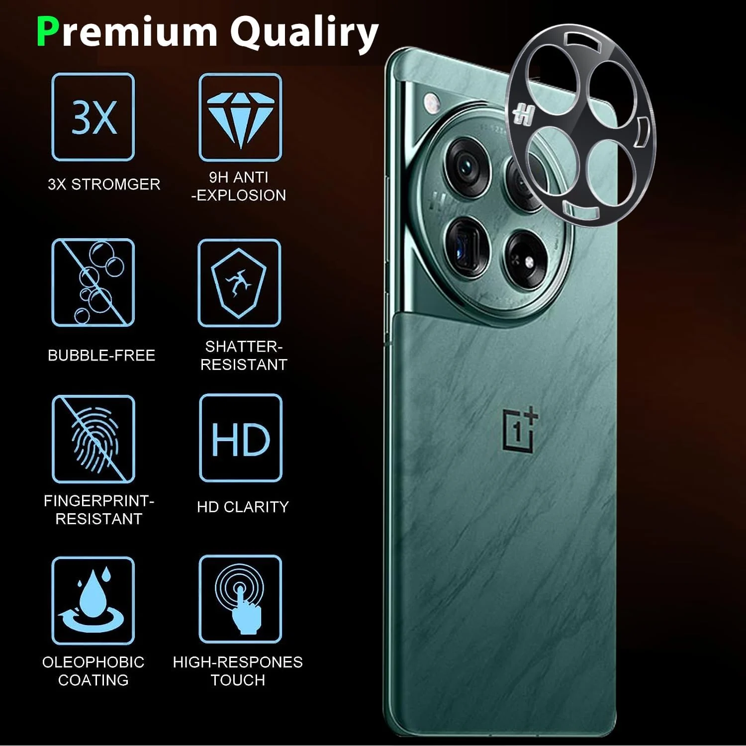 DL3 Mobilak OnePlus 12 5G Camera Lens Protector Tempered Glass Screen Protector HD [Full Coverage][Anti-Scratch] Drop Protection Ultra Clear/Thin Lens Protector Case - Black