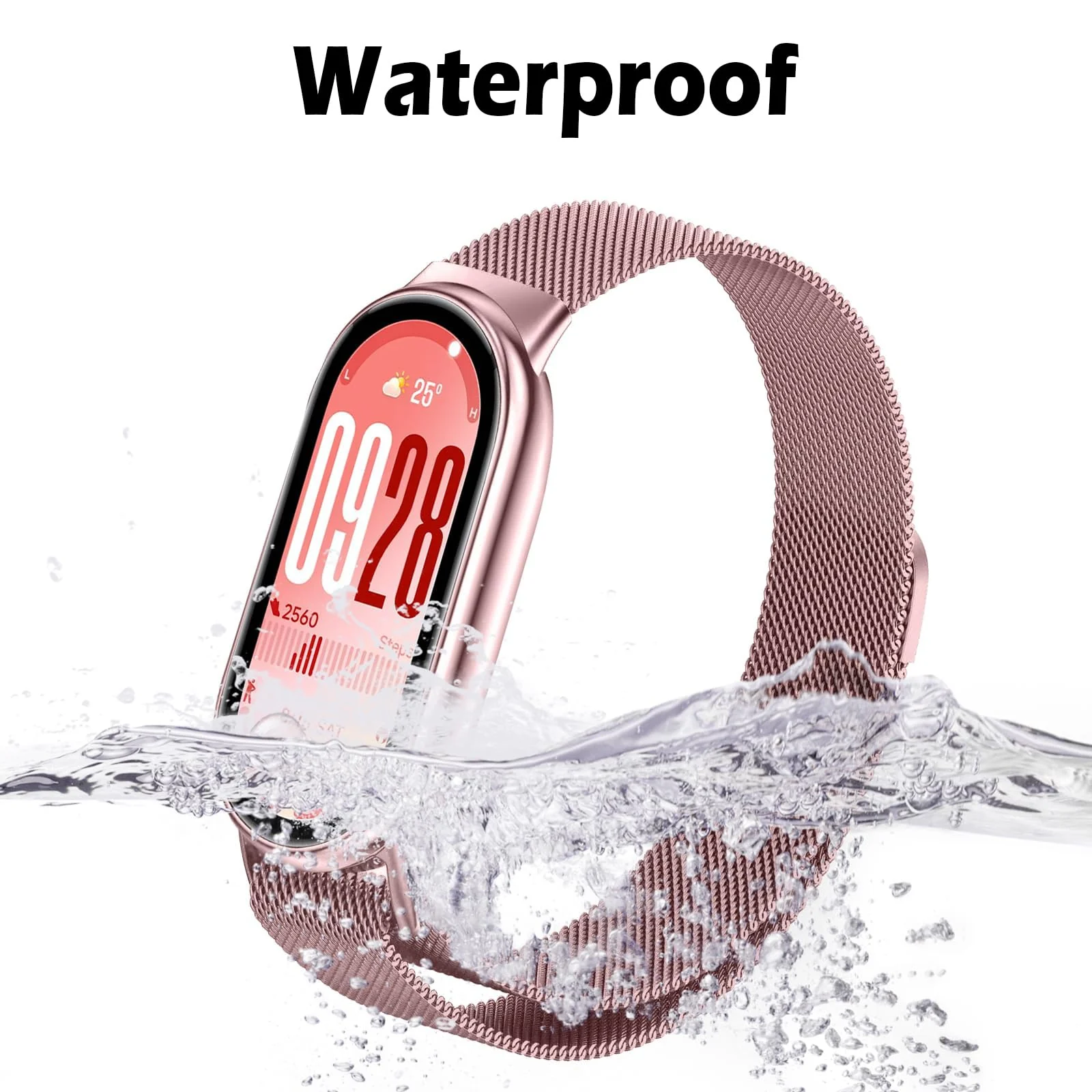 DL3 Mobilak Bracelet Compatible with Xiaomi Mi Band 10/9/8, Stainless Steel Replacement Straps, Mesh Metal Watch Strap, Magnetic Adjustable Replacement Strap For Xiaomi Smart Band 8/9/10 - Pink