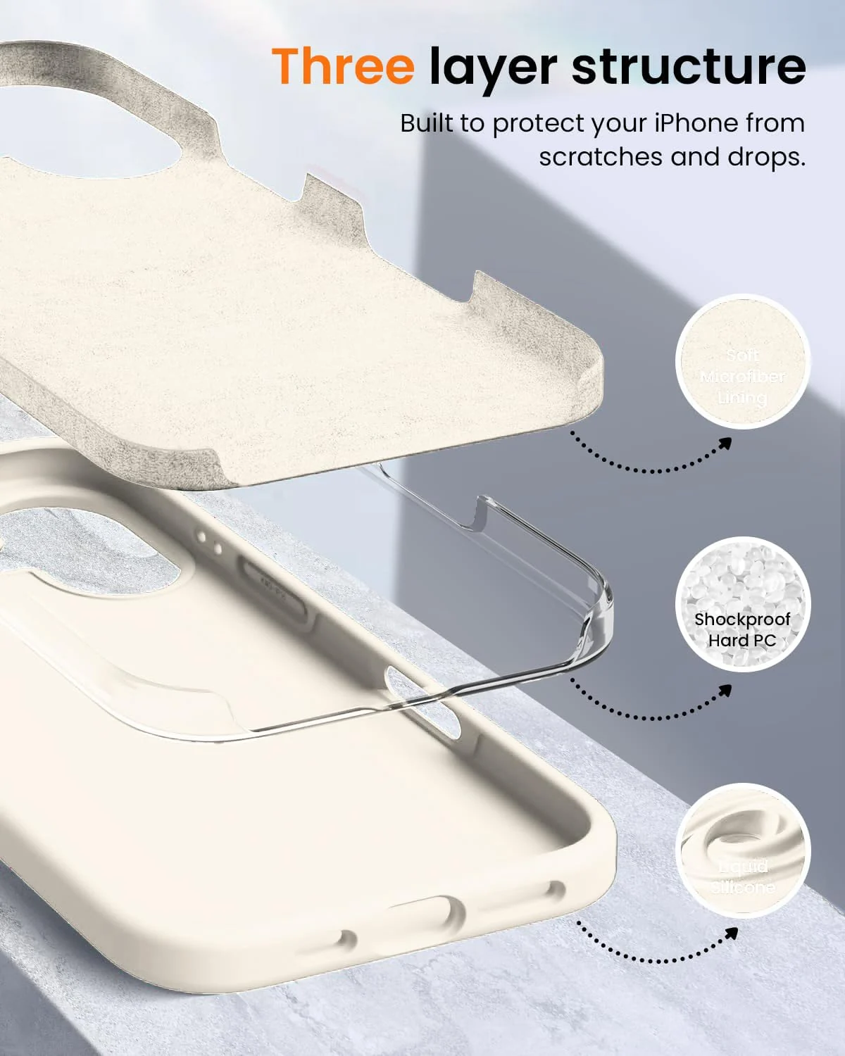 DL3 Mobilak Liquid Silicone Protective Case with Soft Microfiber Lining for iPhone 16 - Cream