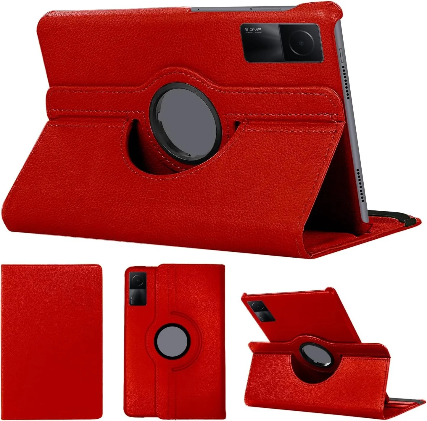 DL3 Mobilak Protective Cover for Xiaomi Redmi Pad SE 11 inch (2023), 360° Rotatable Smart Stand, Leather Folio Flip Cover with Multi-Angle Viewing, Auto Wake Sleep - Red