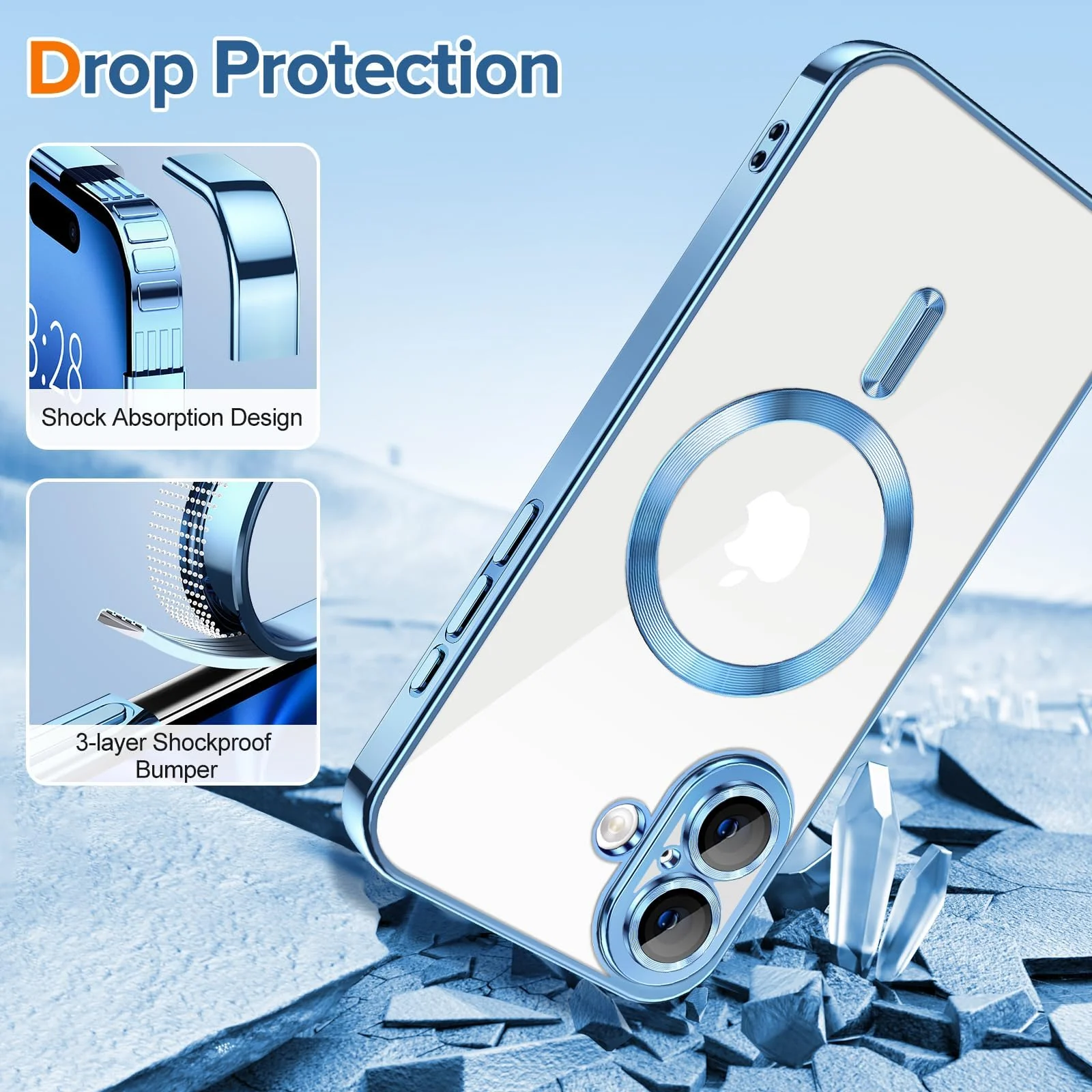 DL3 Mobilak Plated-Edge Protective Case for iPhone 17, Compatible with MagSafe accessories, Supports wireless charging, Camera protection - Sierra Blue