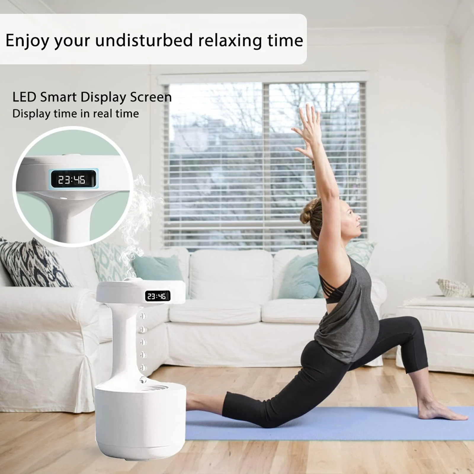 MOBIGON Anti-Gravity 600 ml Humidifier with Clock, White