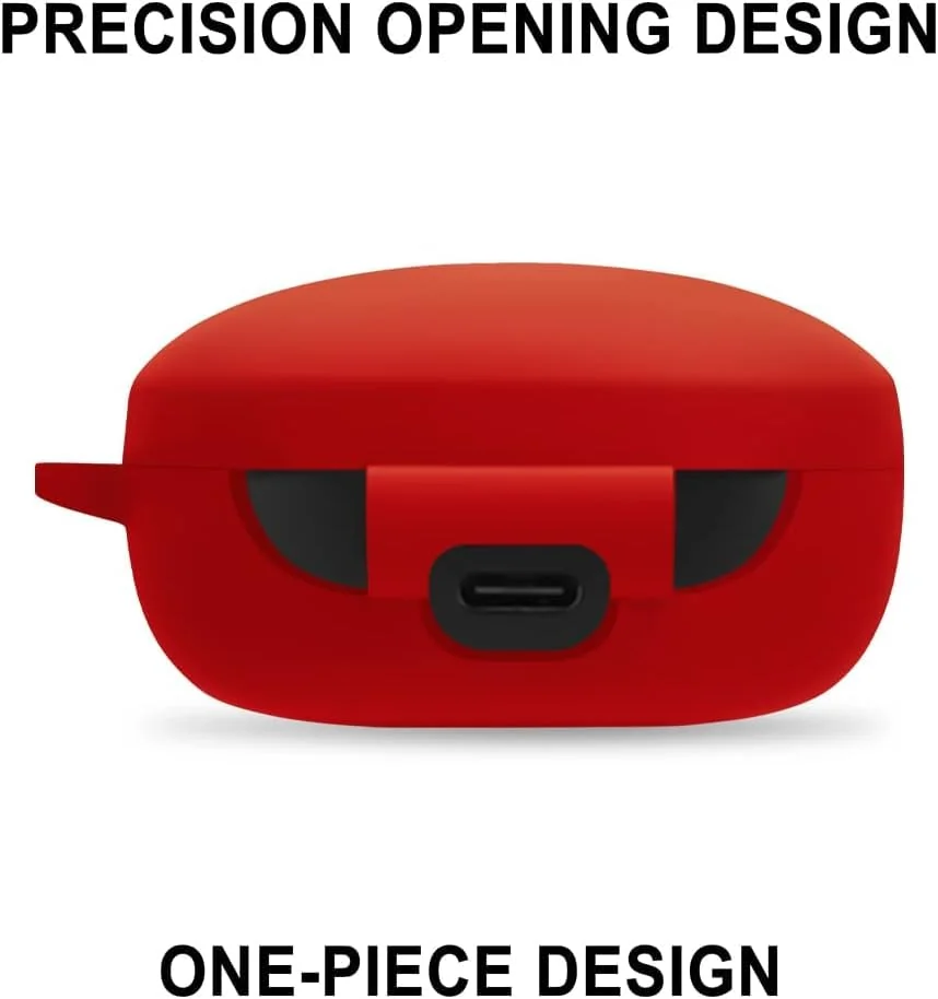 DL3 Mobilak Silicone Case Compatible with Soundcore Life P2 Mini Earbuds, Soft Silicone Protective Case Cover, Shockproof Sleeve with Carabiner - Red