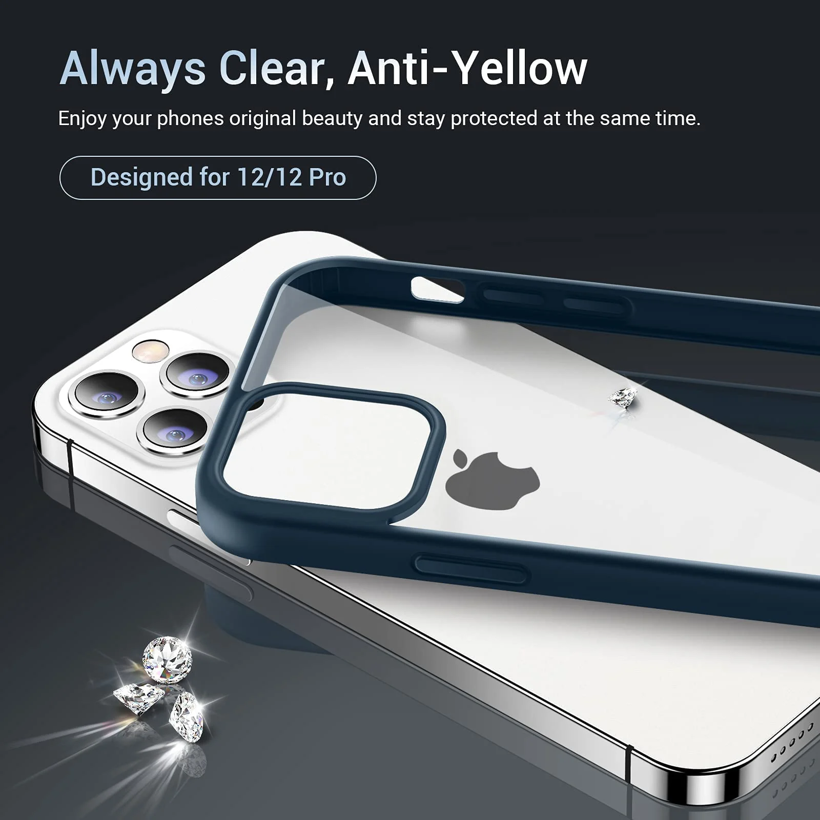 DL3 Mobilak Case Compatible With iPhone 14 (6.1 Inch), Clear Case Shockproof Hard PC +Soft Silicone [Not Yellowing] Transparent Protective Slim Case Phone - Blue