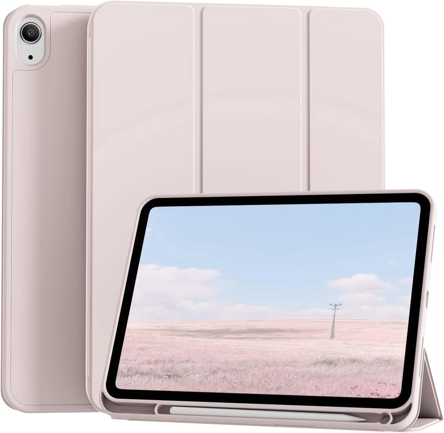 DL3 Mobilak iPad (A16) Case/iPad 10th Generation [11-Inch 2025/10.9 Inch 2022] with Pencil Holder, [Support Touch ID] Flexible TPU Back Shell Smart Trifold Stand Protective Auto Wake/Sleep - Pink Sand