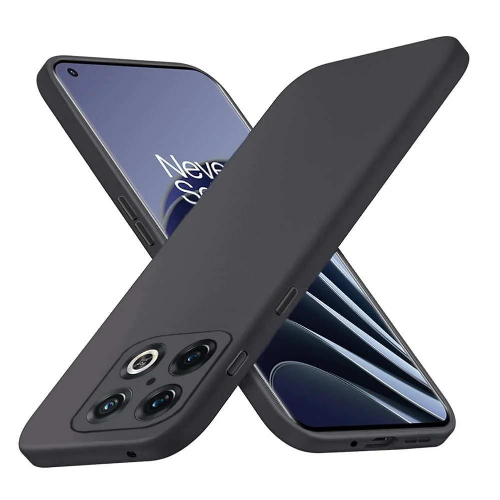 DL3 Mobilak Soft Silicone Protective Case for OnePlus 10 Pro with Microfiber Lining and Shockproof Design - Black