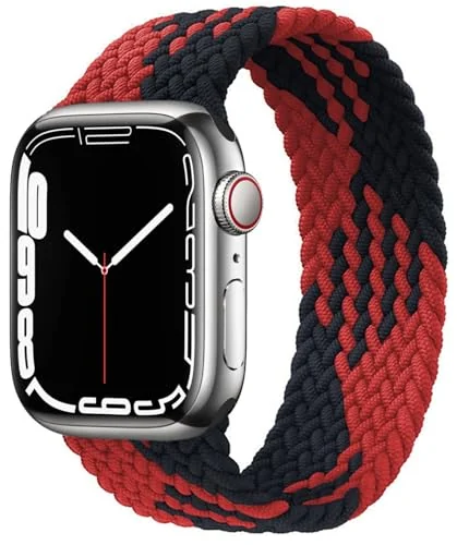 DL3 Mobilak Braided Solo Loop Band For Apple Watch Band 49mm 45mm 44mm 42mm, Replacement Wristband Nylon Strap for iWatch Series SE 9/8/7/6/5/4/3/2/1/Ultra/Ultra 2 ( Red, Medium), unisex-adult - Black