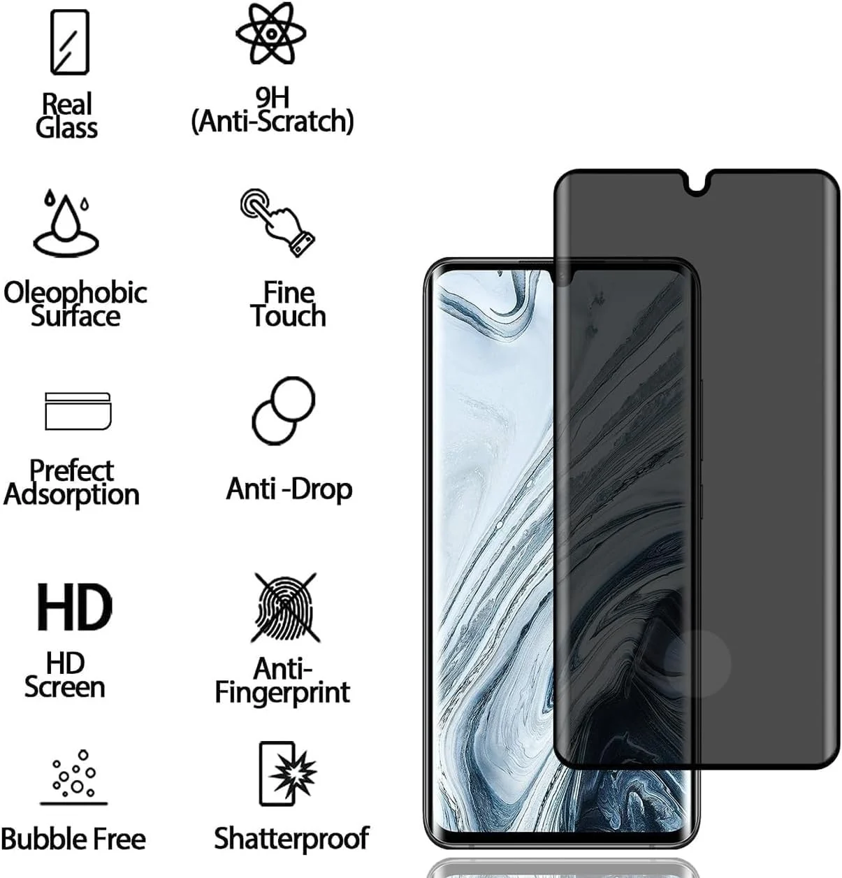 DL3 Mobilak Screen Protector for Xiaomi Mi Note 10 Lite Glass Fingerprint Reader Support 3D Curved Anti-Spy Tempered Glass Screen Protector - Privacy